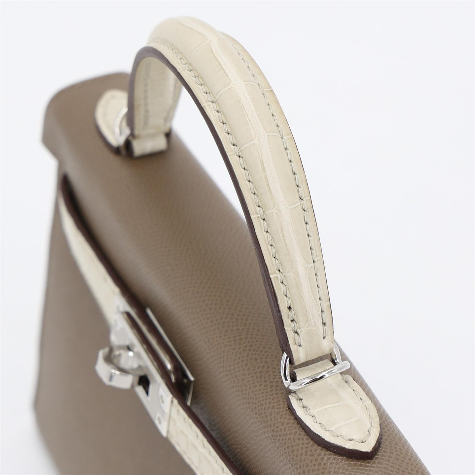 Unused ( Rank NS ) HERMÈS Mini Kelly II Touch Beton (8L) Etoupe (18) Madame Matte Alligator Palladium hardware W (2024) - 3