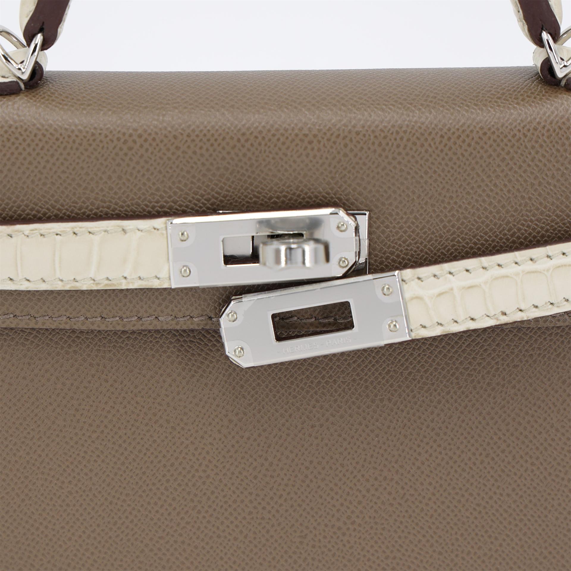 Unused ( Rank NS ) HERMÈS Mini Kelly II Touch Beton (8L) Etoupe (18) Madame Matte Alligator Palladium hardware W (2024) - 8