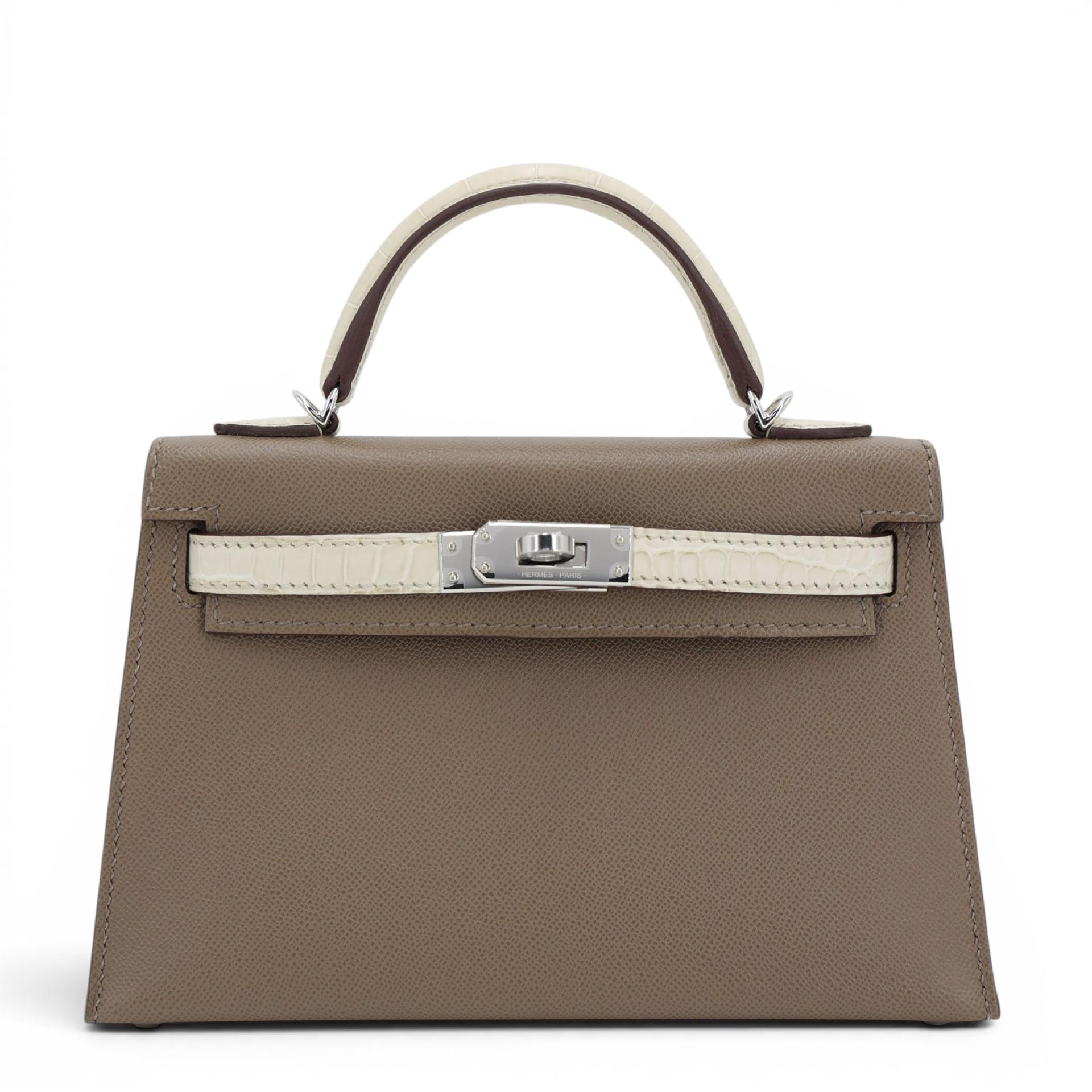 Unused ( Rank NS ) HERMÈS Mini Kelly II Touch Beton (8L) Etoupe (18) Madame Matte Alligator Palladium hardware W (2024) - 1