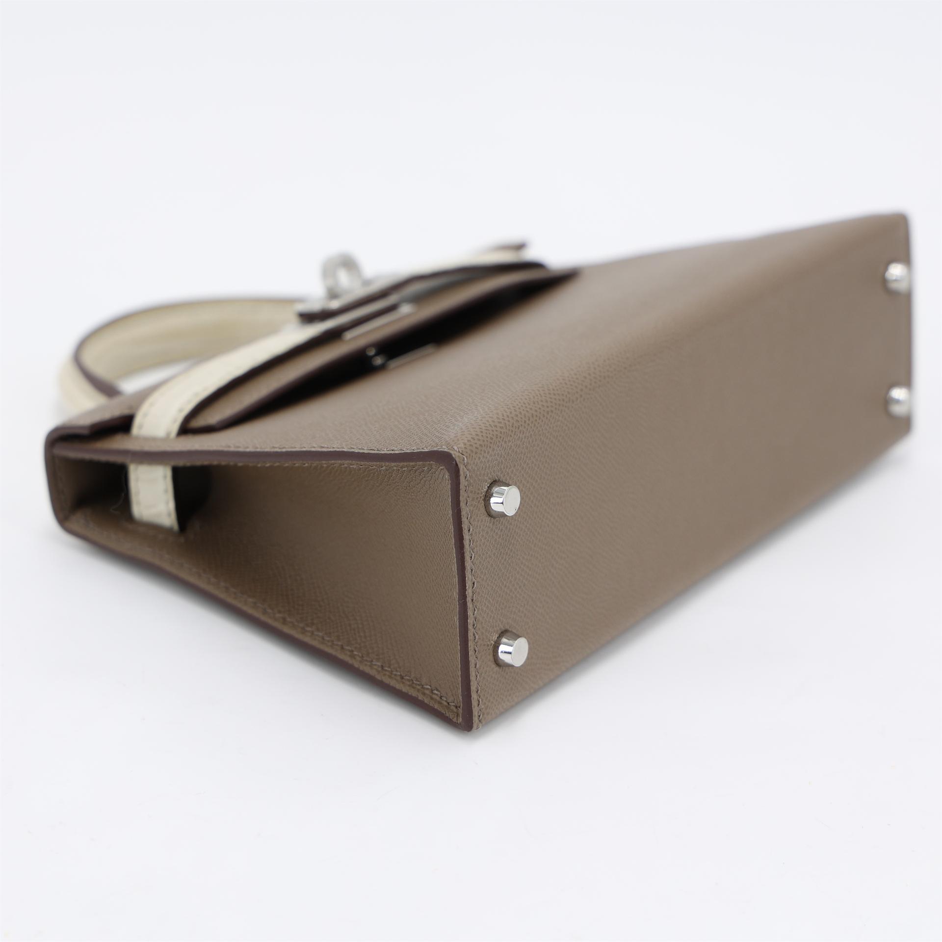 Unused ( Rank NS ) HERMÈS Mini Kelly II Touch Beton (8L) Etoupe (18) Madame Matte Alligator Palladium hardware W (2024) - 4