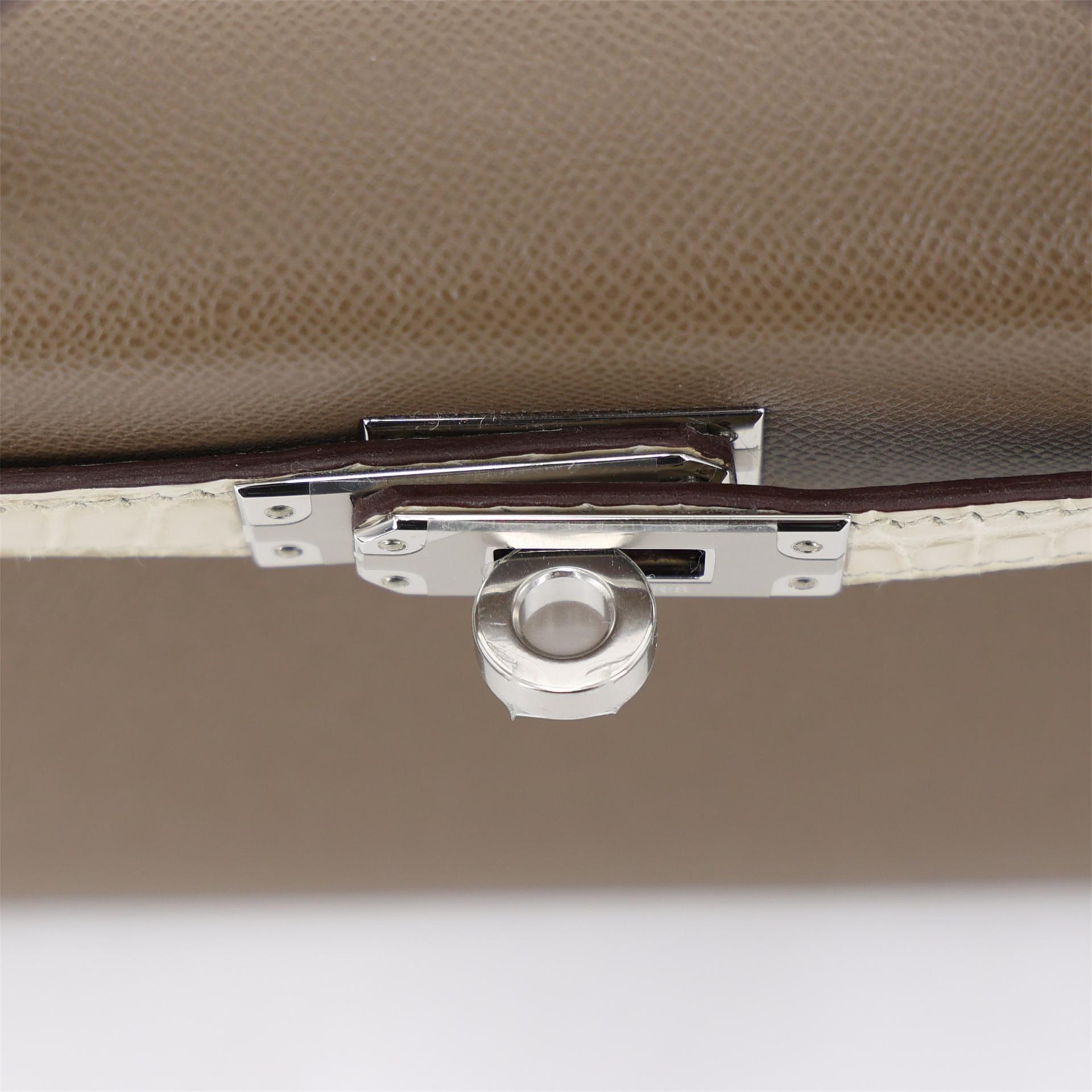 Unused ( Rank NS ) HERMÈS Mini Kelly II Touch Beton (8L) Etoupe (18) Madame Matte Alligator Palladium hardware W (2024) - 9