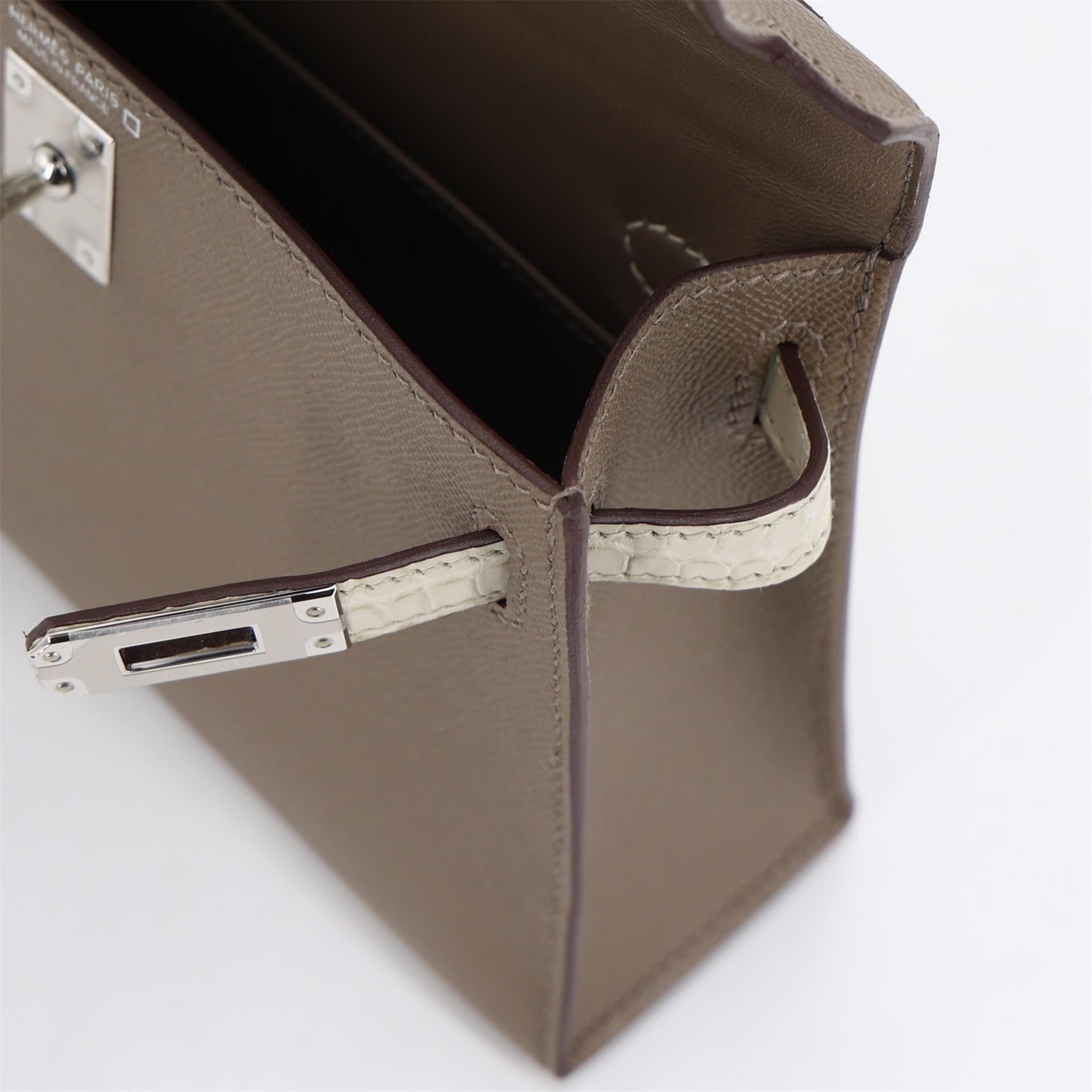 Unused ( Rank NS ) HERMÈS Mini Kelly II Touch Beton (8L) Etoupe (18) Madame Matte Alligator Palladium hardware W (2024) - 13