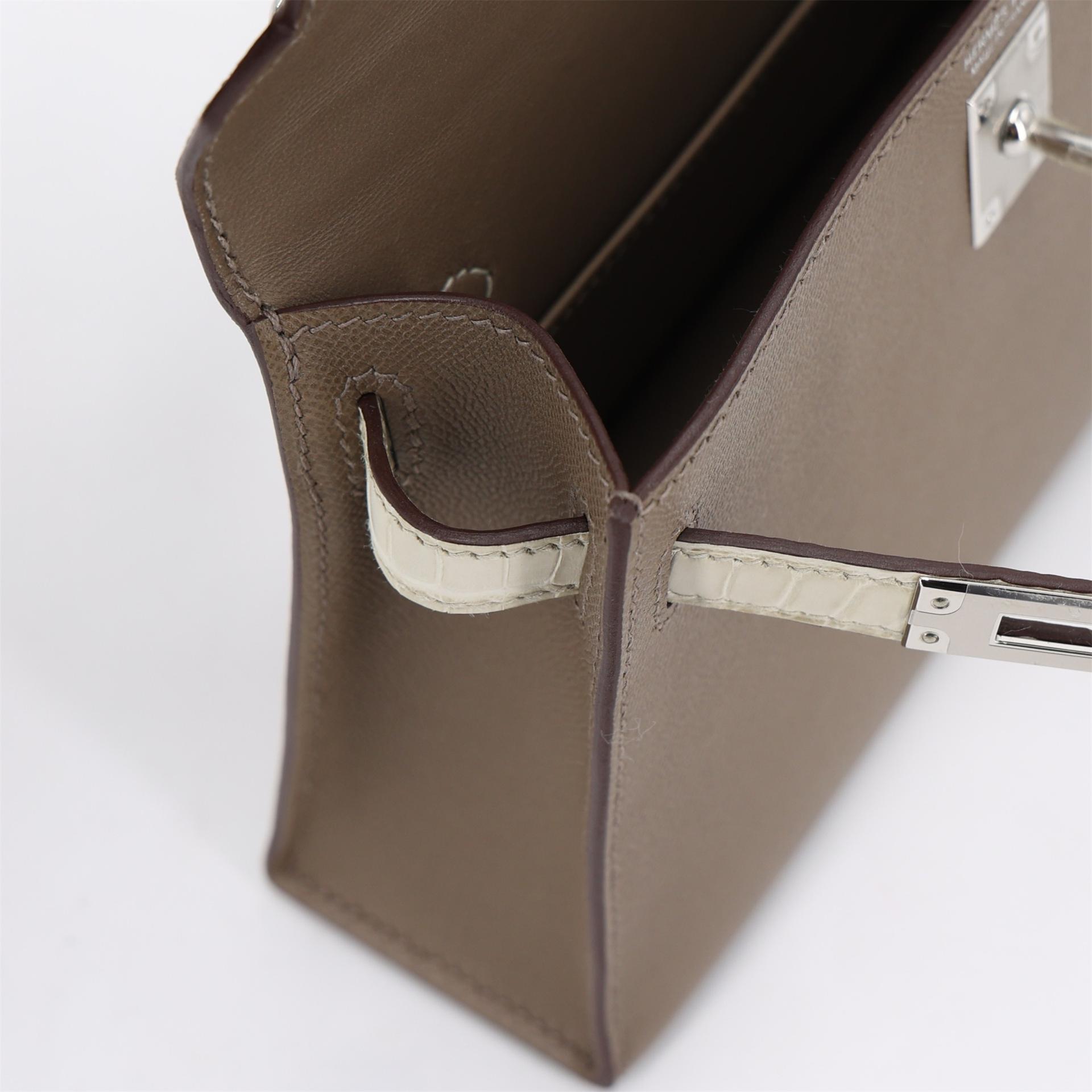 Unused ( Rank NS ) HERMÈS Mini Kelly II Touch Beton (8L) Etoupe (18) Madame Matte Alligator Palladium hardware W (2024) - 12