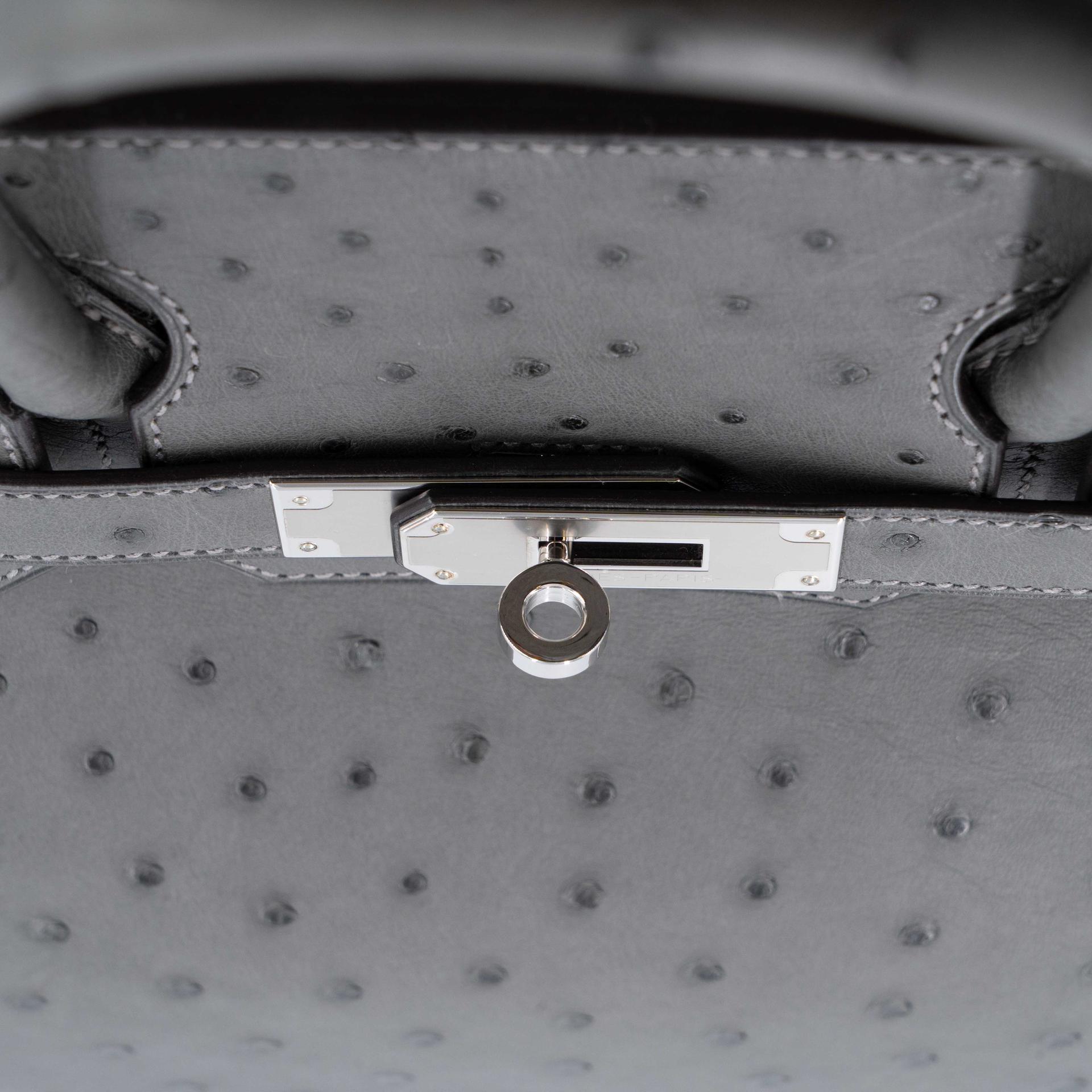 Unused ( Rank NS ) HERMÈS Birkin 30 Gris Meyer (0L) Ostrich Palladium hardware U (2022) - 12