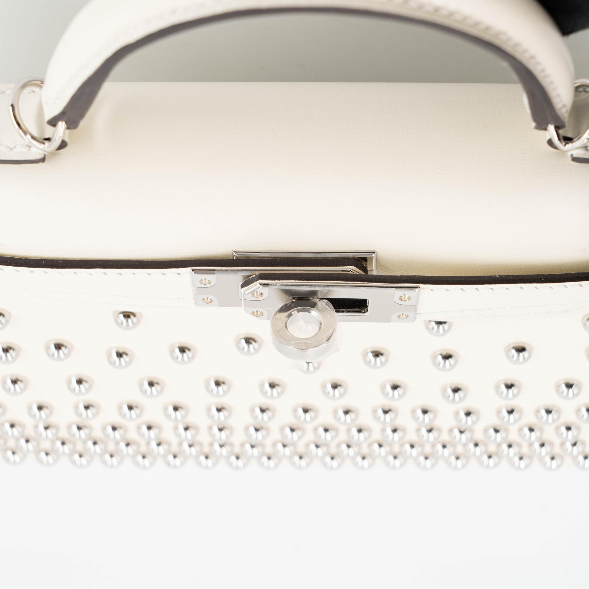 Brand New ( Rank N ) HERMÈS Mini Kelly II Cloute Studded Cream (S0) Box-calf Palladium hardware G (2026) - 10
