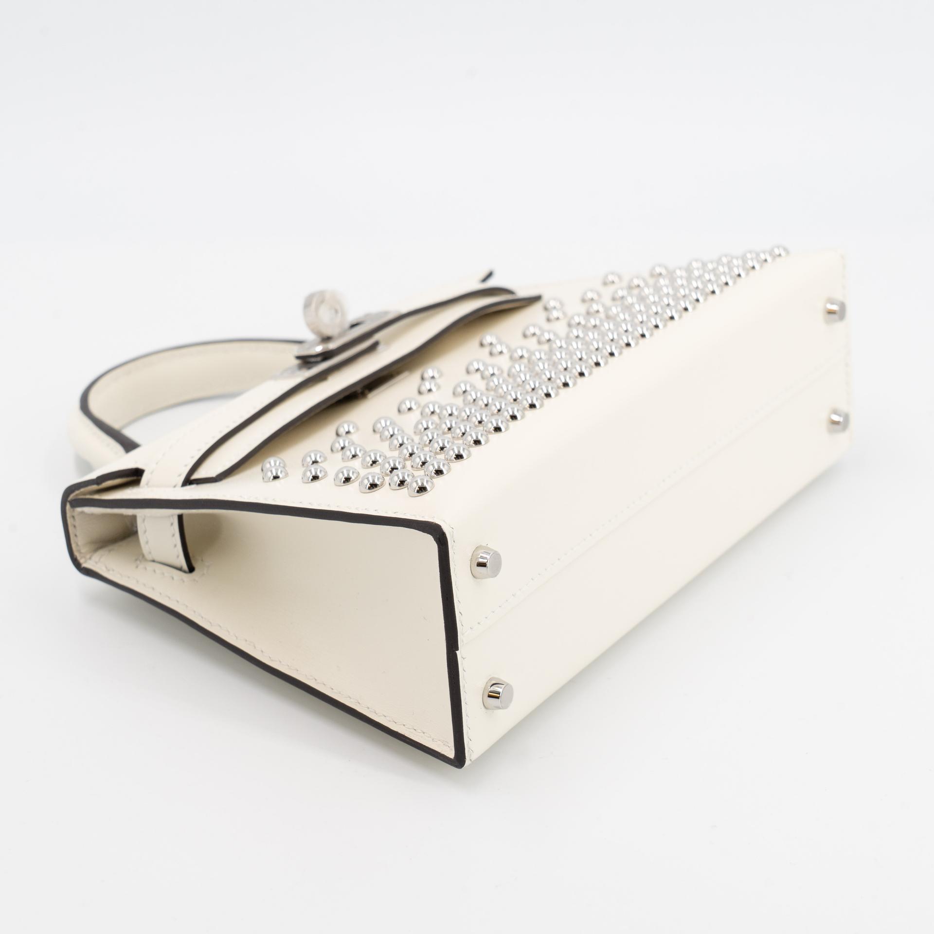 Brand New ( Rank N ) HERMÈS Mini Kelly II Cloute Studded Cream (S0) Box-calf Palladium hardware G (2026) - 4
