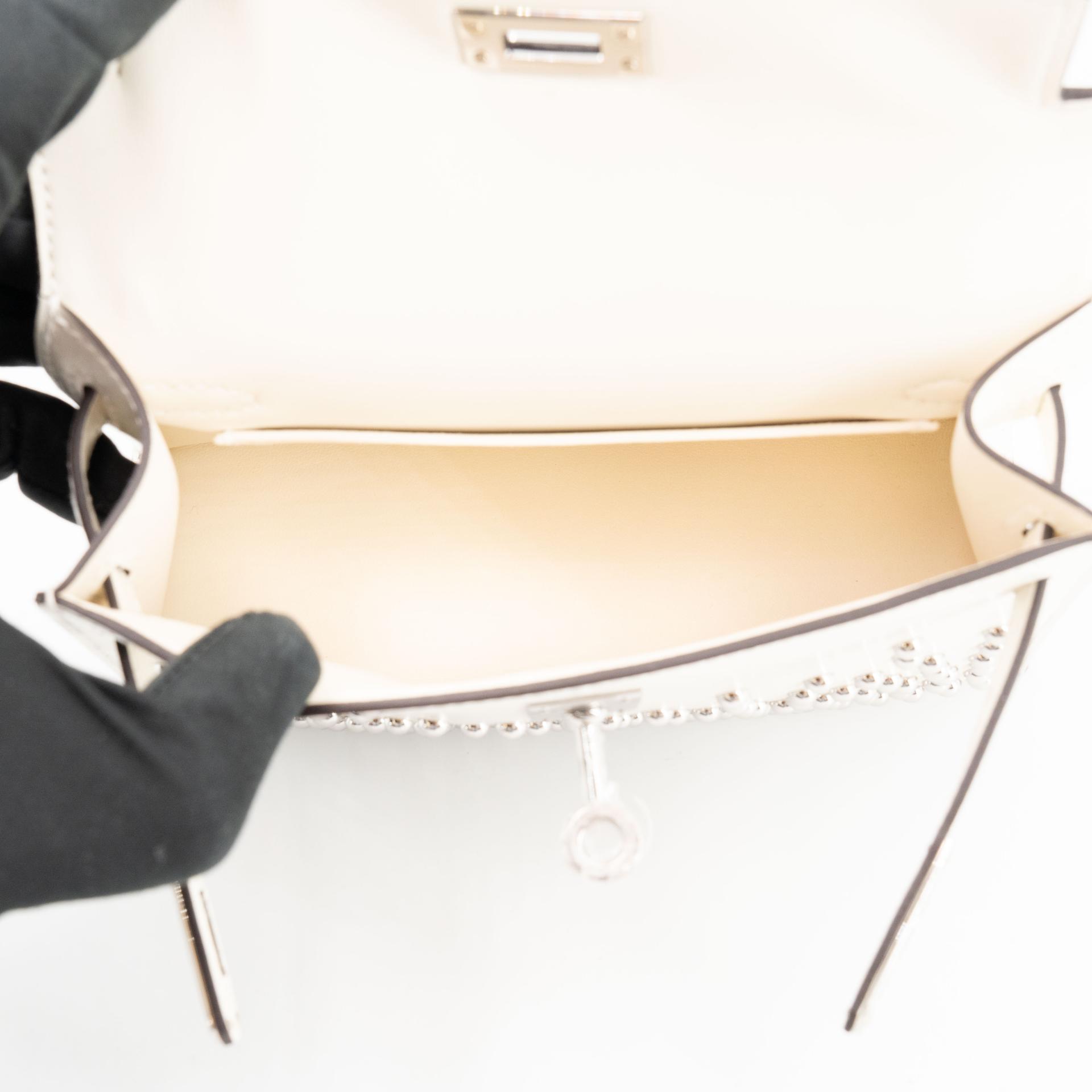 Brand New ( Rank N ) HERMÈS Mini Kelly II Cloute Studded Cream (S0) Box-calf Palladium hardware G (2026) - 13