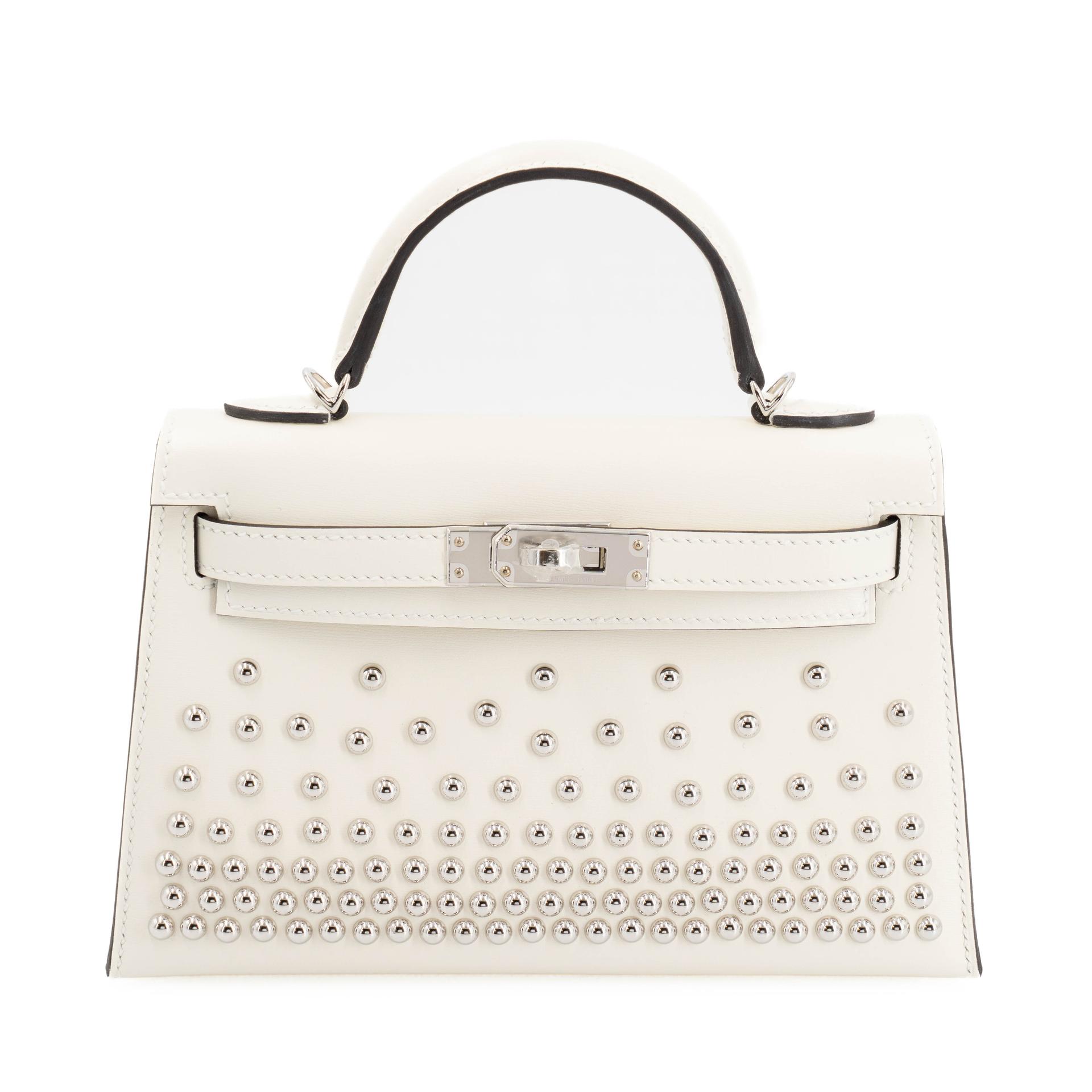 Brand New ( Rank N ) HERMÈS Mini Kelly II Cloute Studded Cream (S0) Box-calf Palladium hardware G (2026) - 1