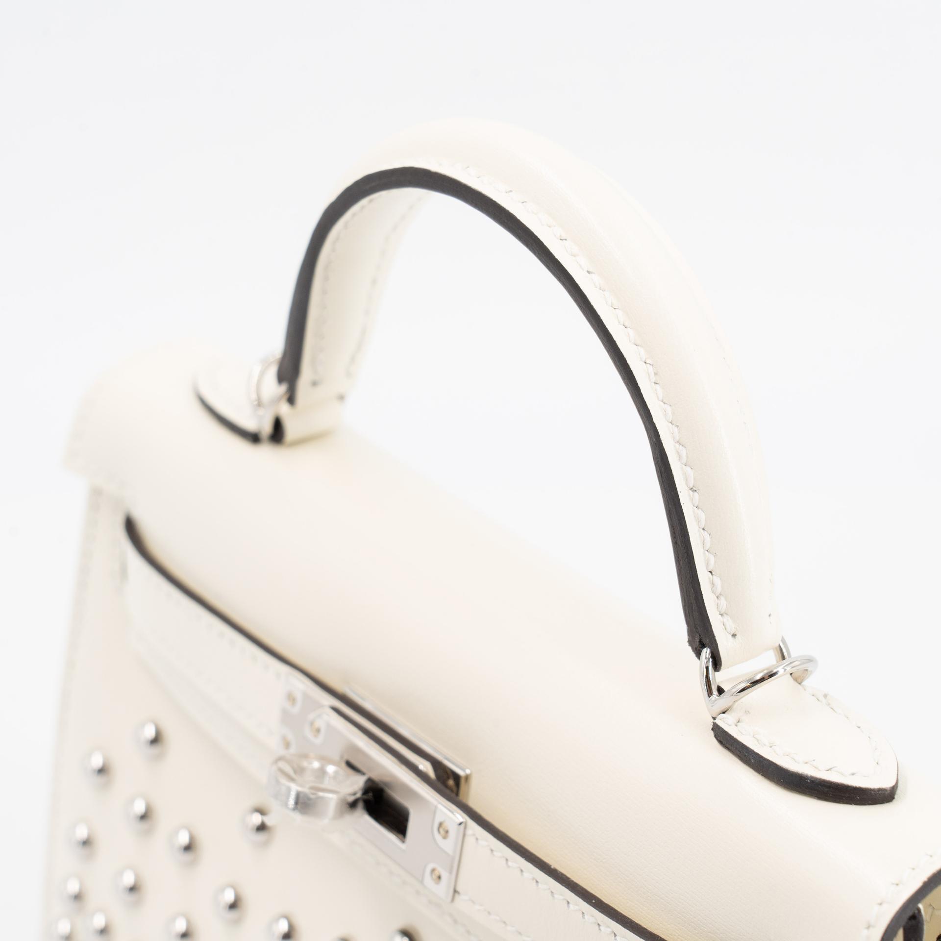 Brand New ( Rank N ) HERMÈS Mini Kelly II Cloute Studded Cream (S0) Box-calf Palladium hardware G (2026) - 3