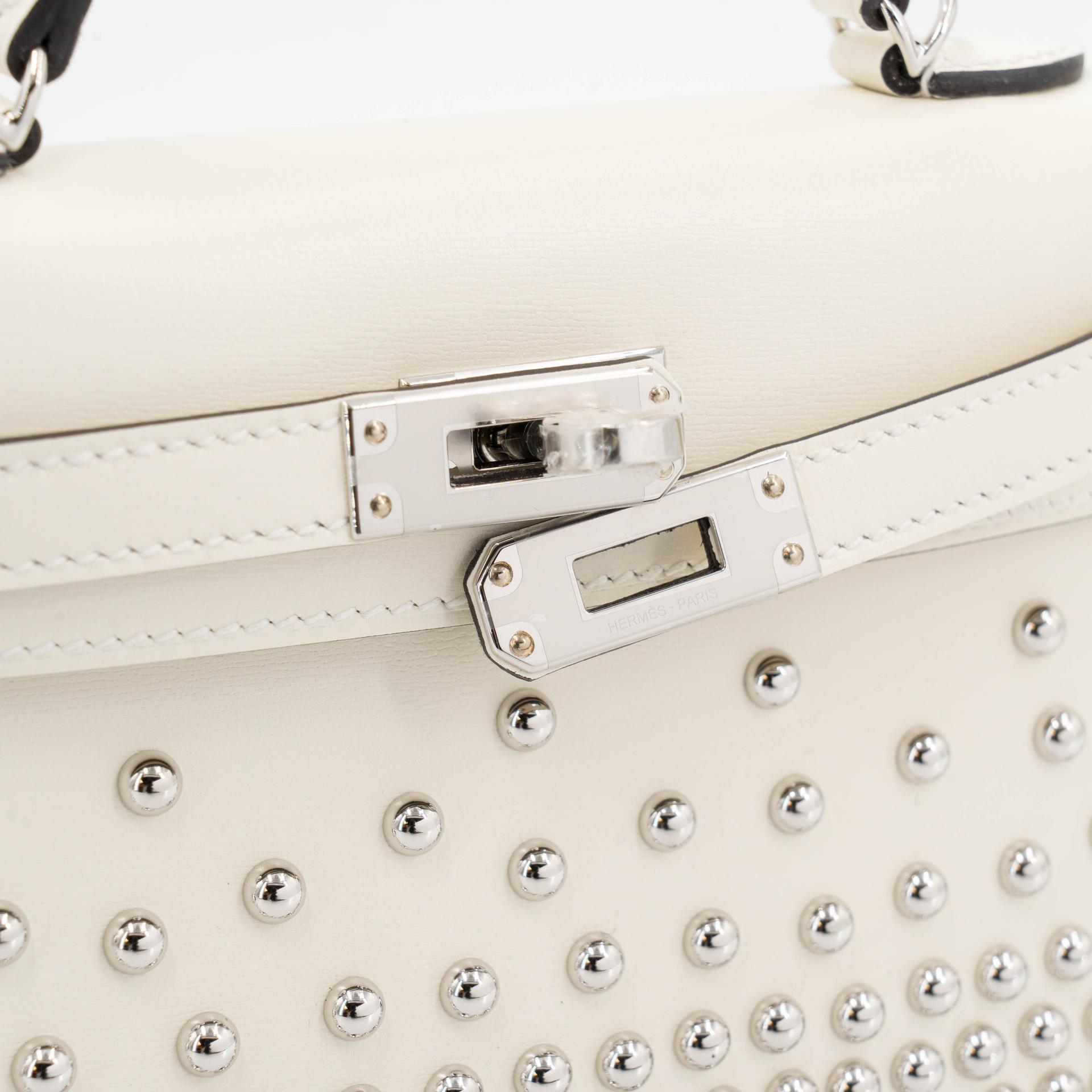 Brand New ( Rank N ) HERMÈS Mini Kelly II Cloute Studded Cream (S0) Box-calf Palladium hardware G (2026) - 8
