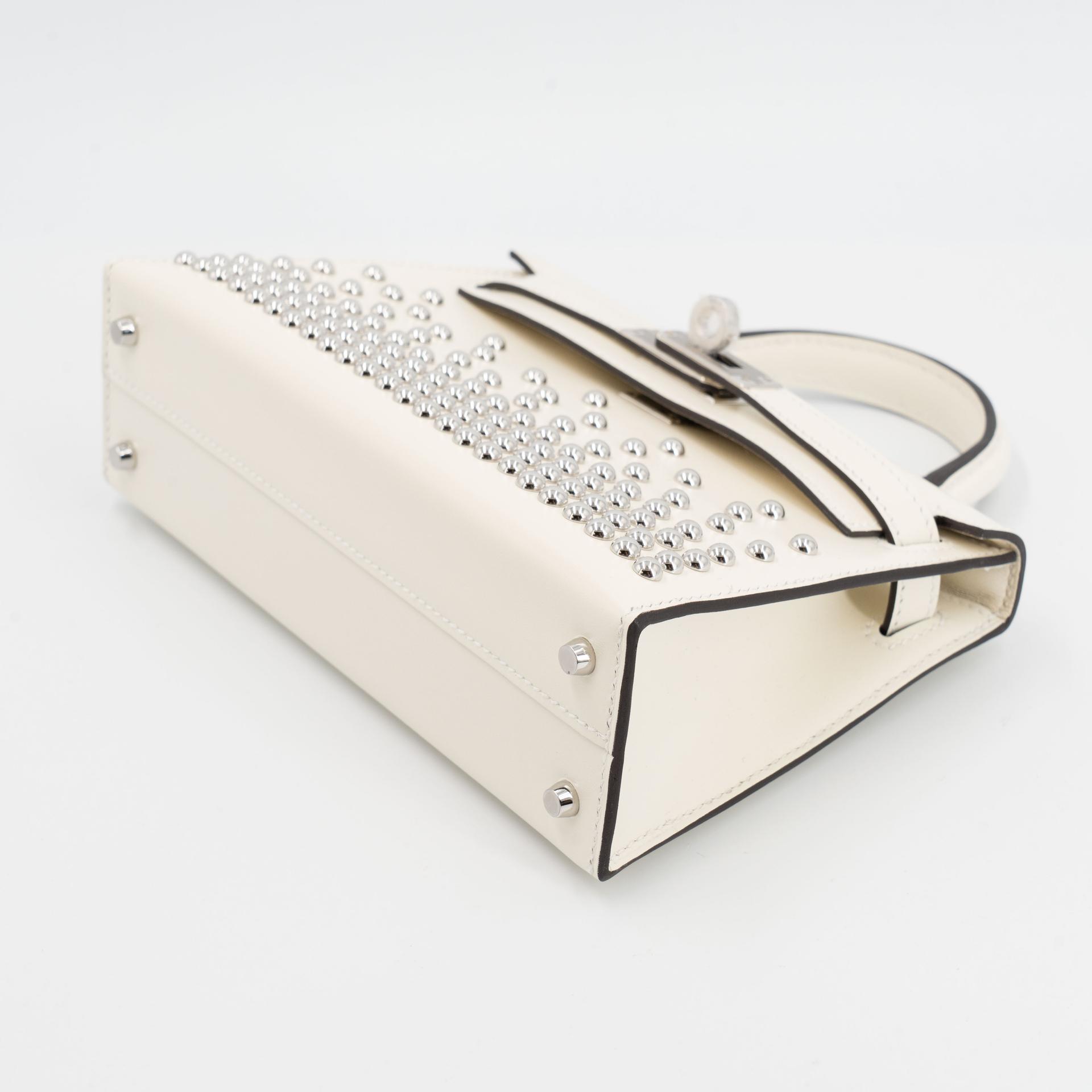 Brand New ( Rank N ) HERMÈS Mini Kelly II Cloute Studded Cream (S0) Box-calf Palladium hardware G (2026) - 5