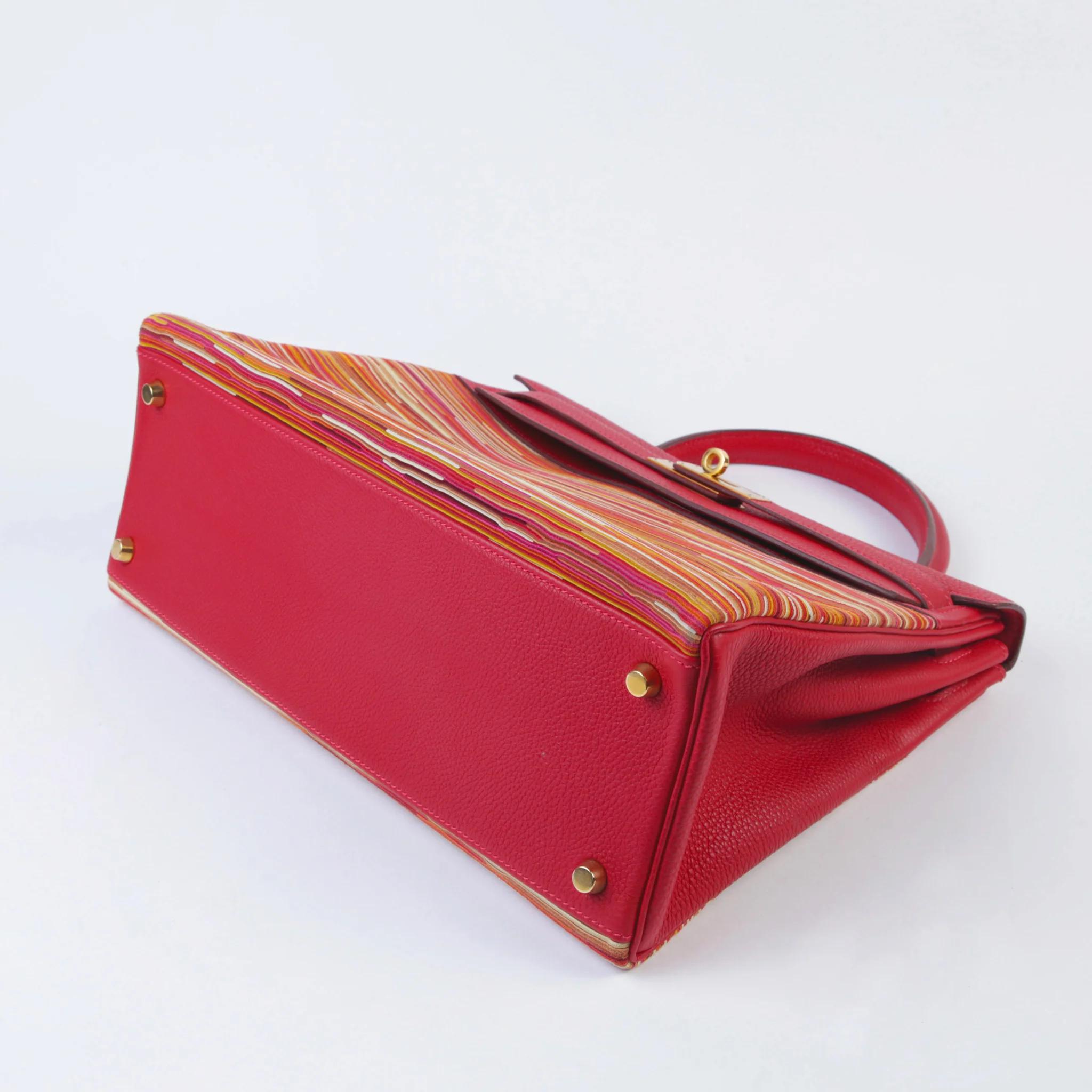 Good ( Rank AB) HERMÈS Kelly 32 Rouge Vif (53) Vibrato Gold hardware Square G (2003) - 5