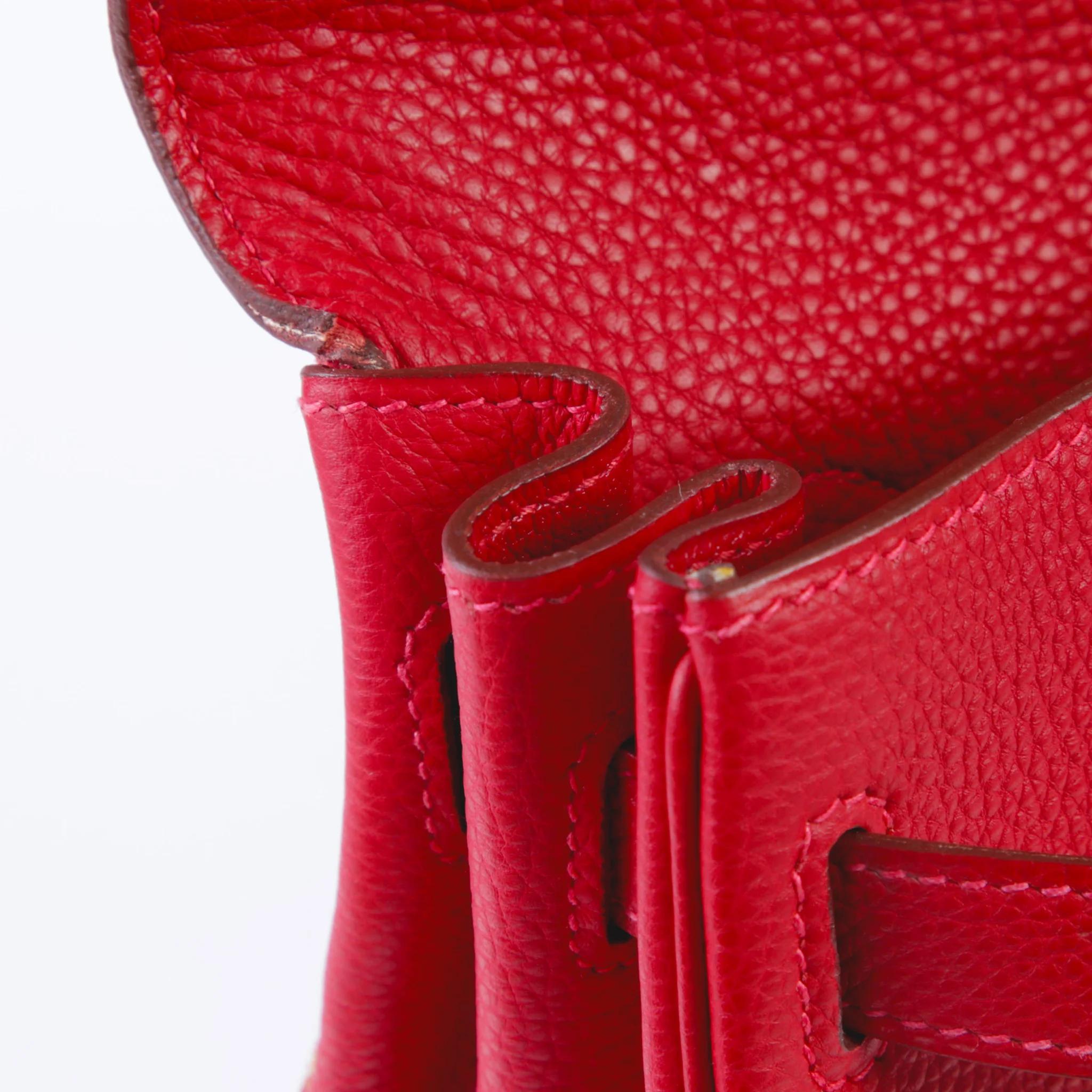 Good ( Rank AB) HERMÈS Kelly 32 Rouge Vif (53) Vibrato Gold hardware Square G (2003) - 12