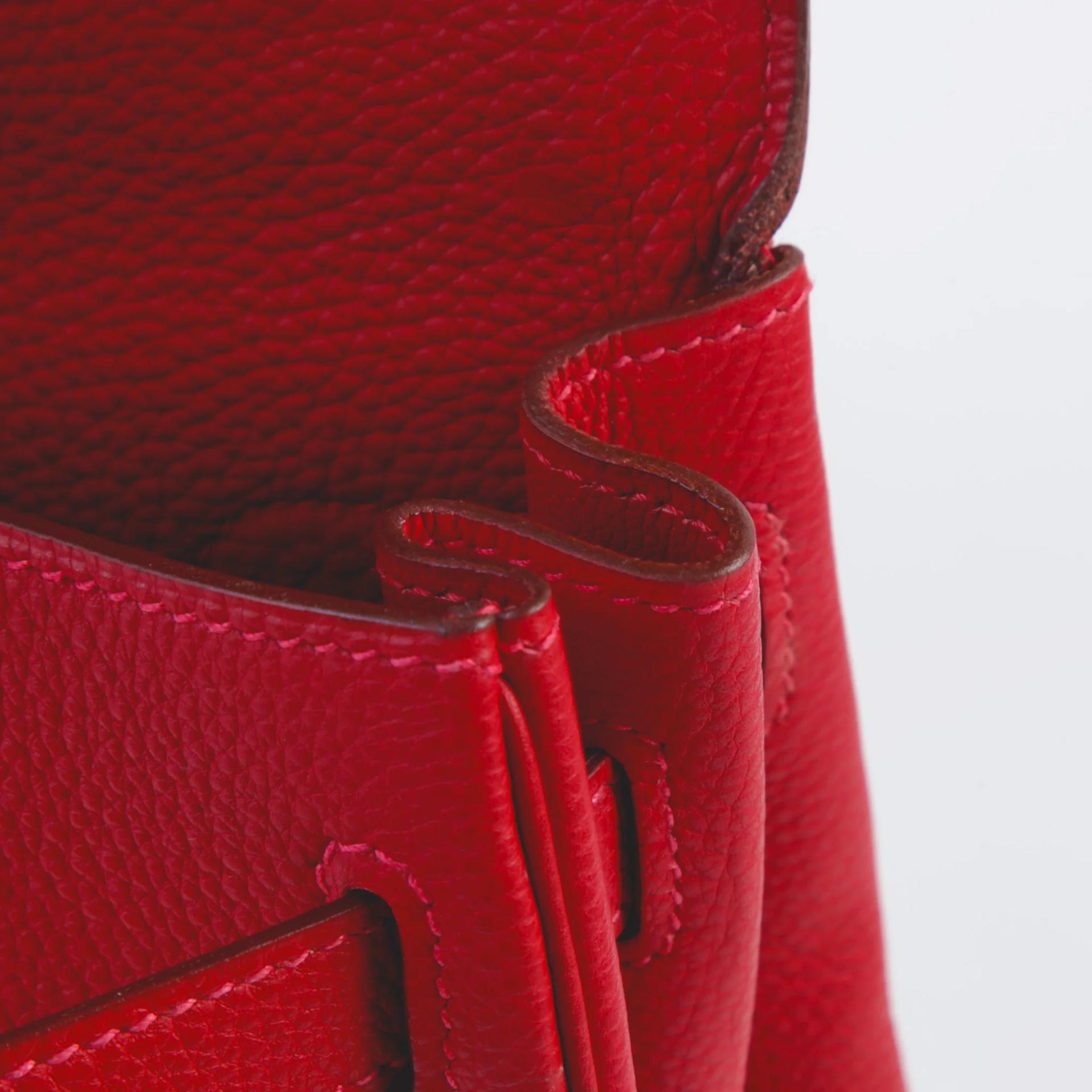 Good ( Rank AB) HERMÈS Kelly 32 Rouge Vif (53) Vibrato Gold hardware Square G (2003) - 11