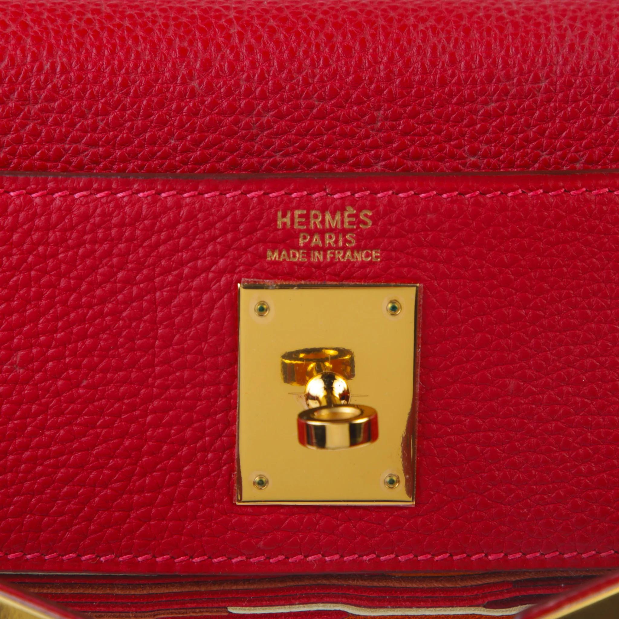 Good ( Rank AB) HERMÈS Kelly 32 Rouge Vif (53) Vibrato Gold hardware Square G (2003) - 10