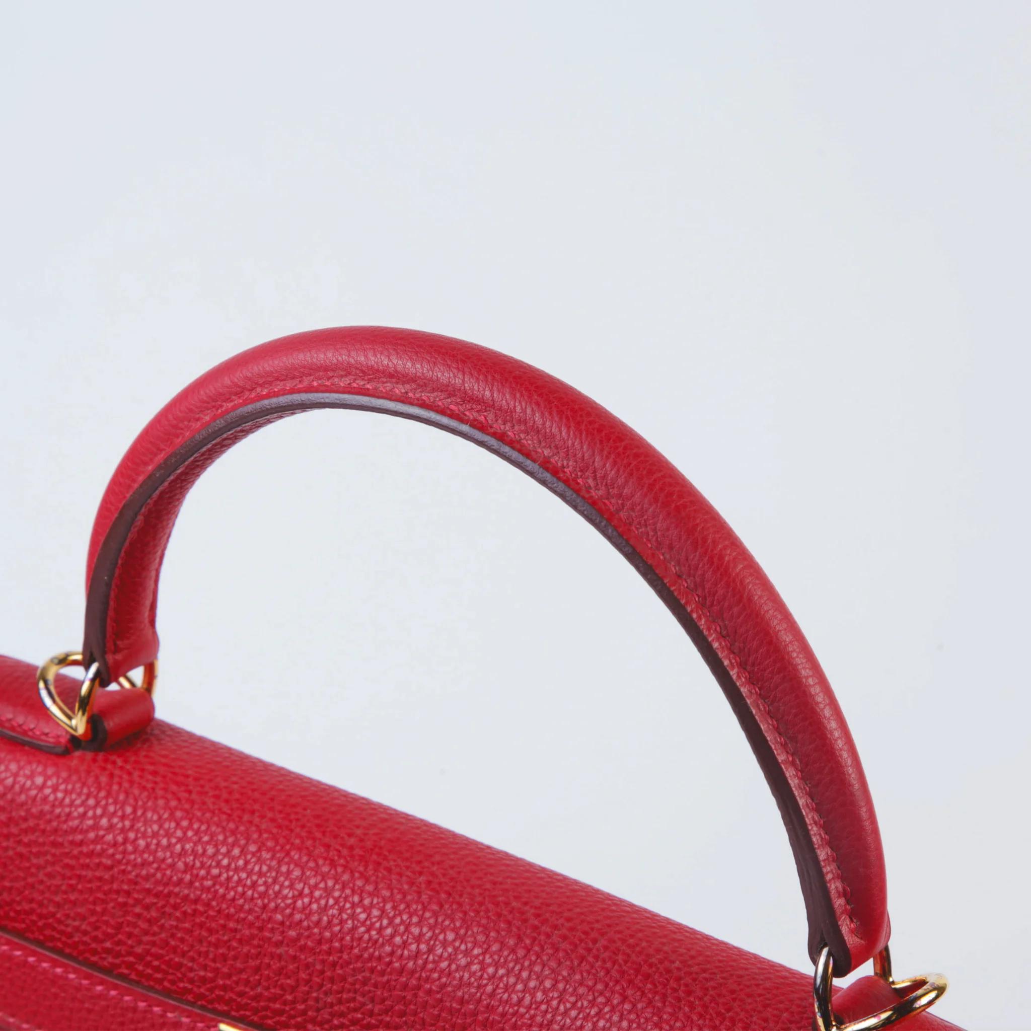 Good ( Rank AB) HERMÈS Kelly 32 Rouge Vif (53) Vibrato Gold hardware Square G (2003) - 3