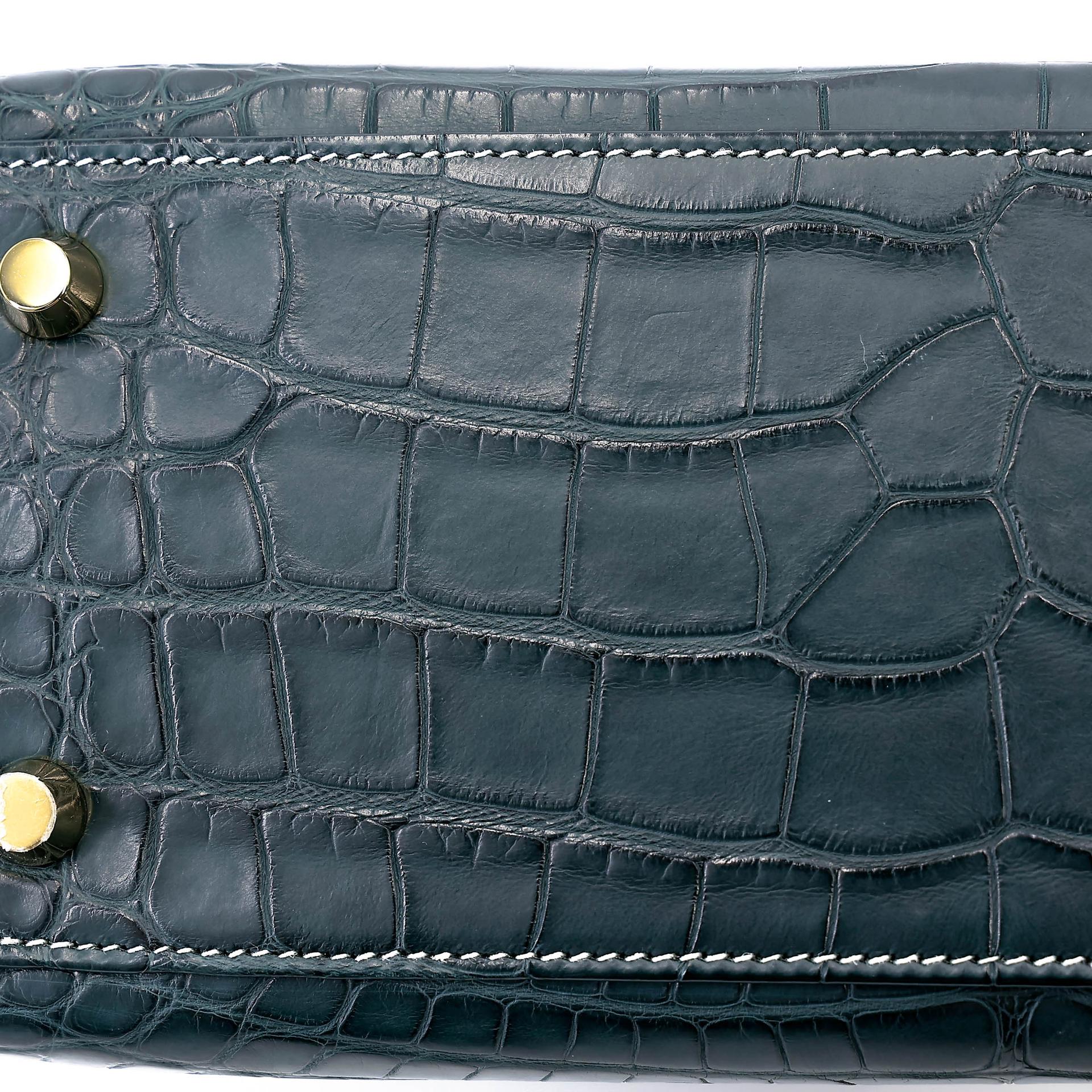 Very Good ( Rank A) HERMÈS Special Order Kelly 25 HSS Vert Cypress (6O) Gris Perle (80) Matte Alligator Permabrass hardware U (2022) - 9
