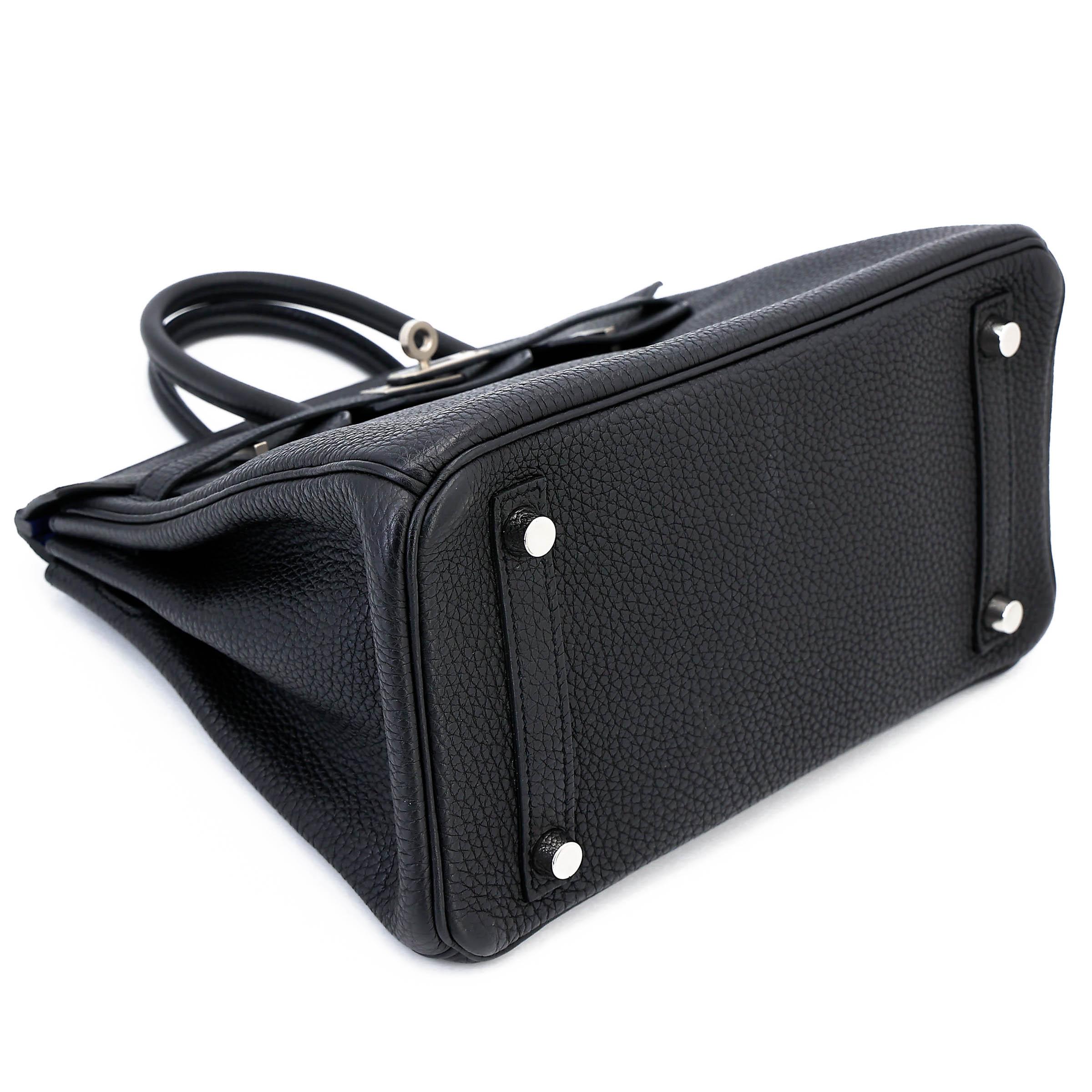 Very Good ( Rank A) HERMÈS Special Order Birkin 25 HSS Verso Noir (89) Bleu Saphir (73) Togo Brushed Palladium Z (2021) - 5