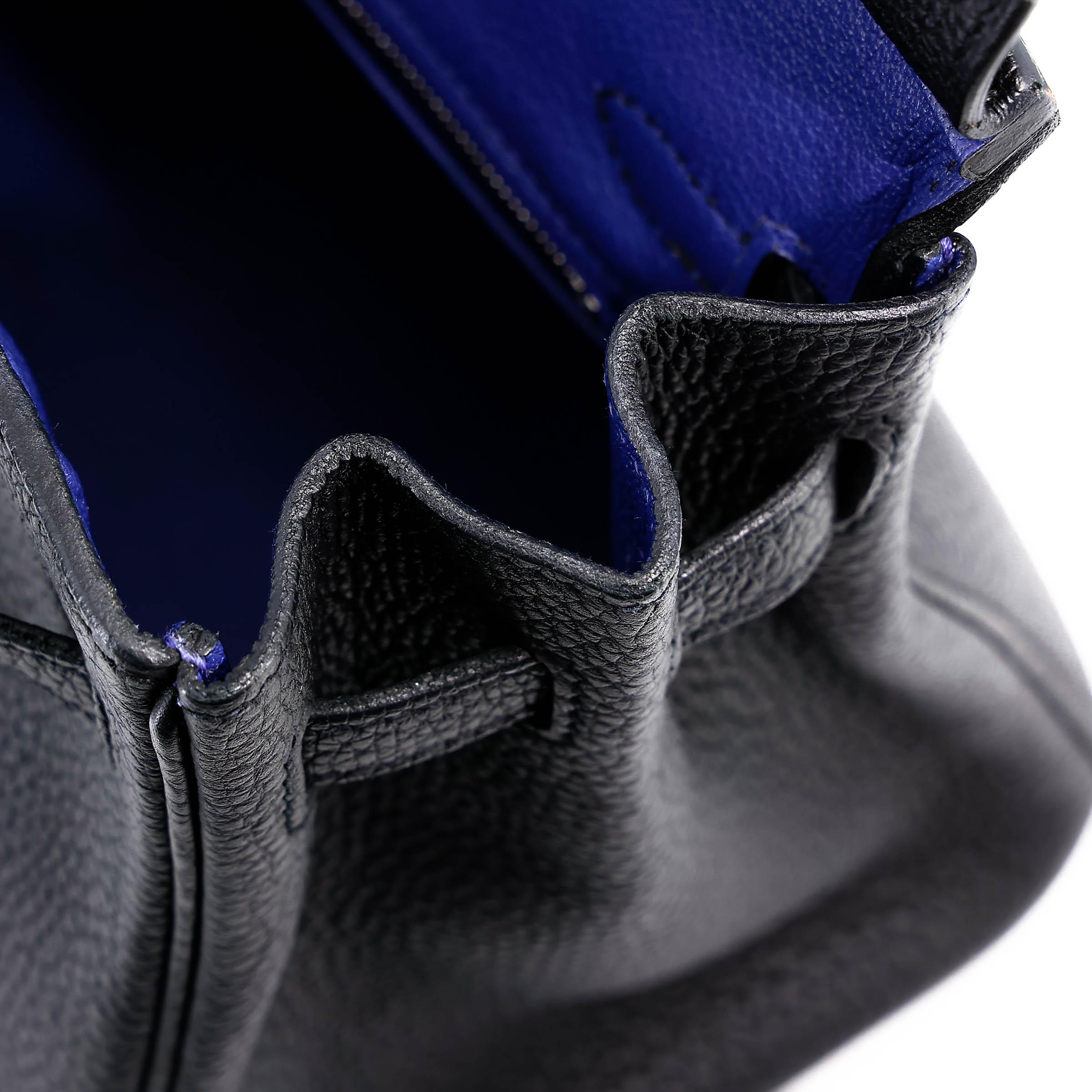 Very Good ( Rank A) HERMÈS Special Order Birkin 25 HSS Verso Noir (89) Bleu Saphir (73) Togo Brushed Palladium Z (2021) - 15