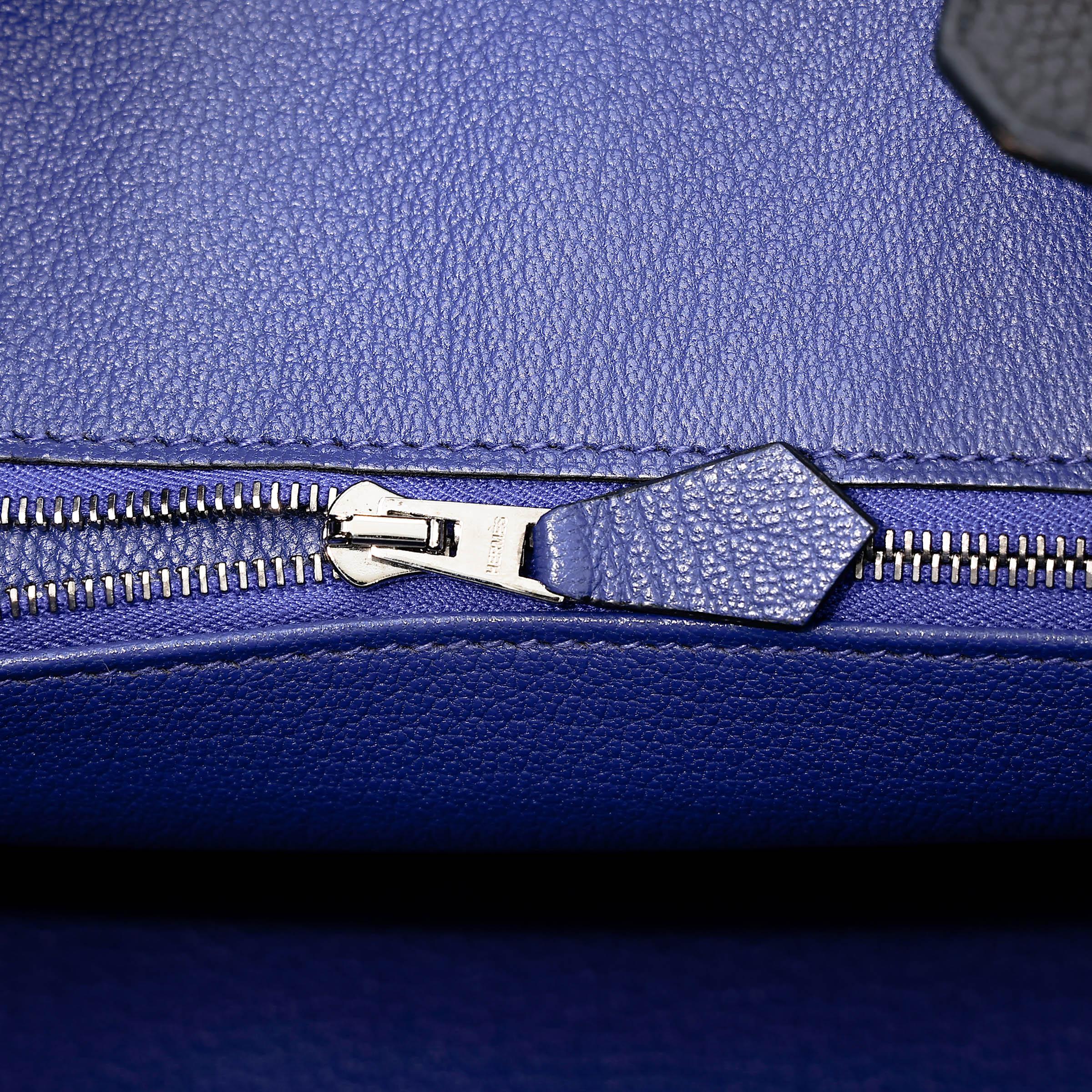 Very Good ( Rank A) HERMÈS Special Order Birkin 25 HSS Verso Noir (89) Bleu Saphir (73) Togo Brushed Palladium Z (2021) - 12