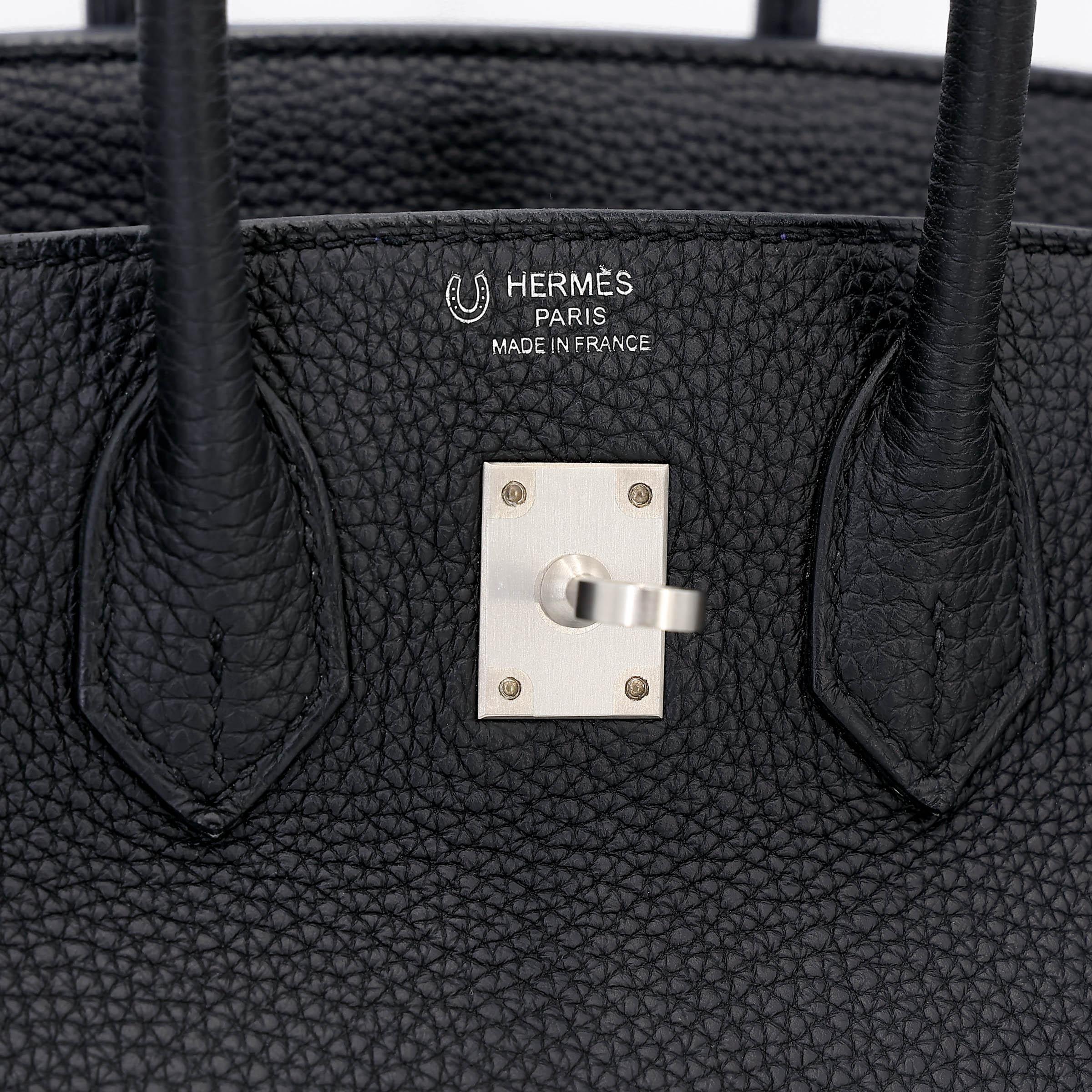 Very Good ( Rank A) HERMÈS Special Order Birkin 25 HSS Verso Noir (89) Bleu Saphir (73) Togo Brushed Palladium Z (2021) - 11