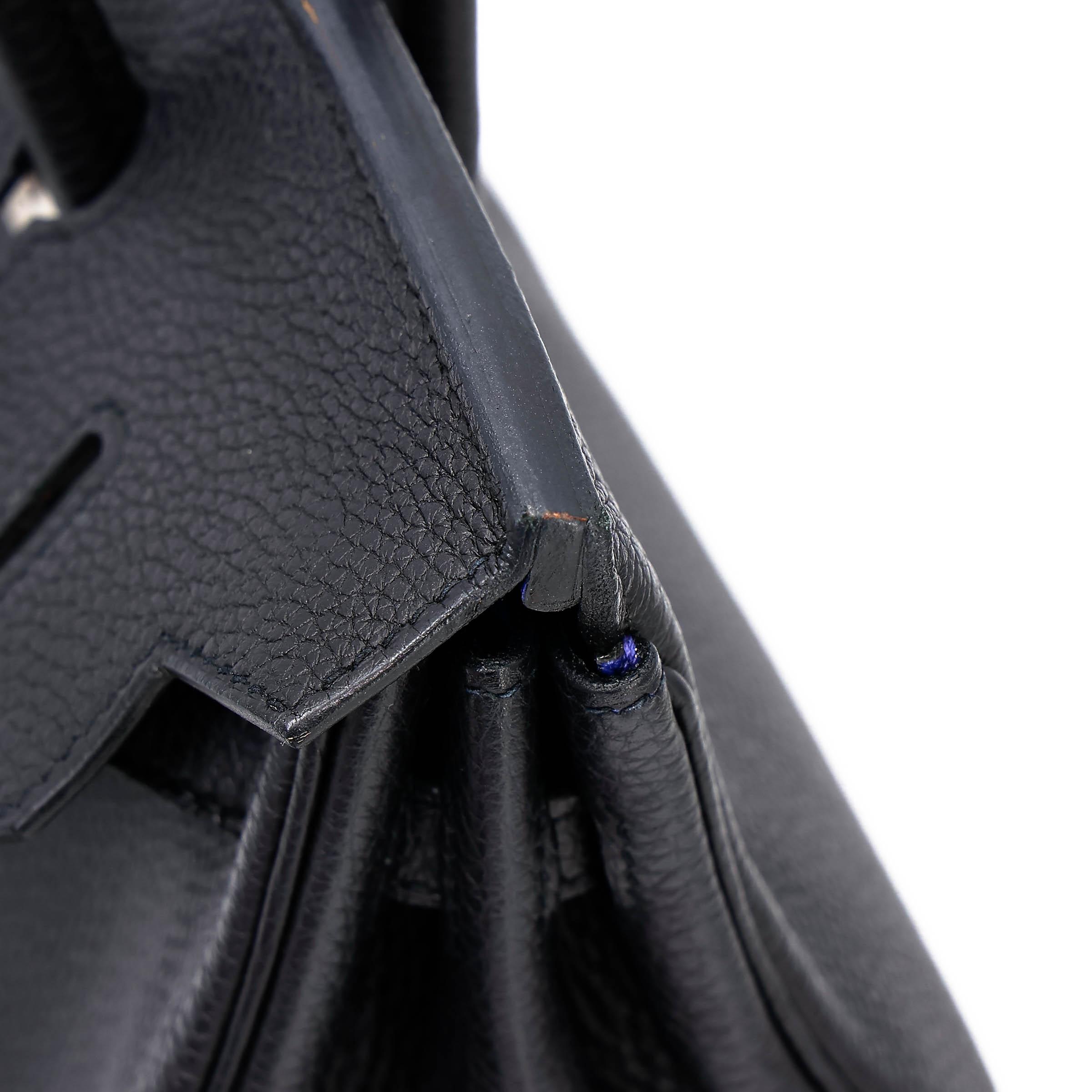 Very Good ( Rank A) HERMÈS Special Order Birkin 25 HSS Verso Noir (89) Bleu Saphir (73) Togo Brushed Palladium Z (2021) - 18
