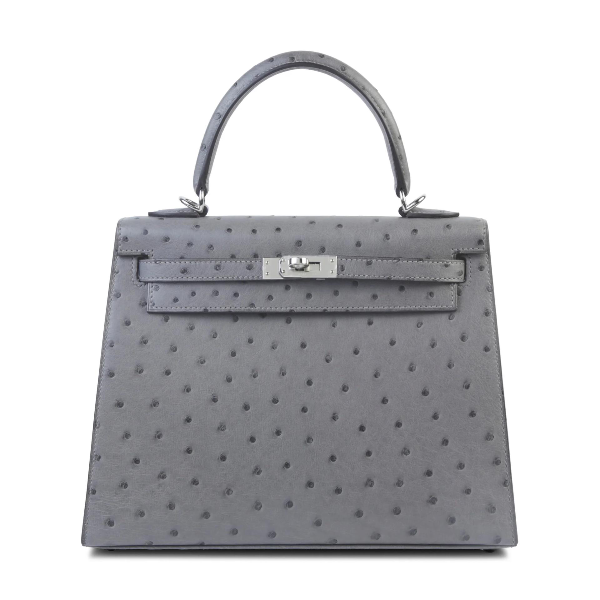 Unused ( Rank NS ) HERMÈS Kelly 25 Sellier Gris Meyer (0L) Ostrich Palladium hardware B (2023) - 1