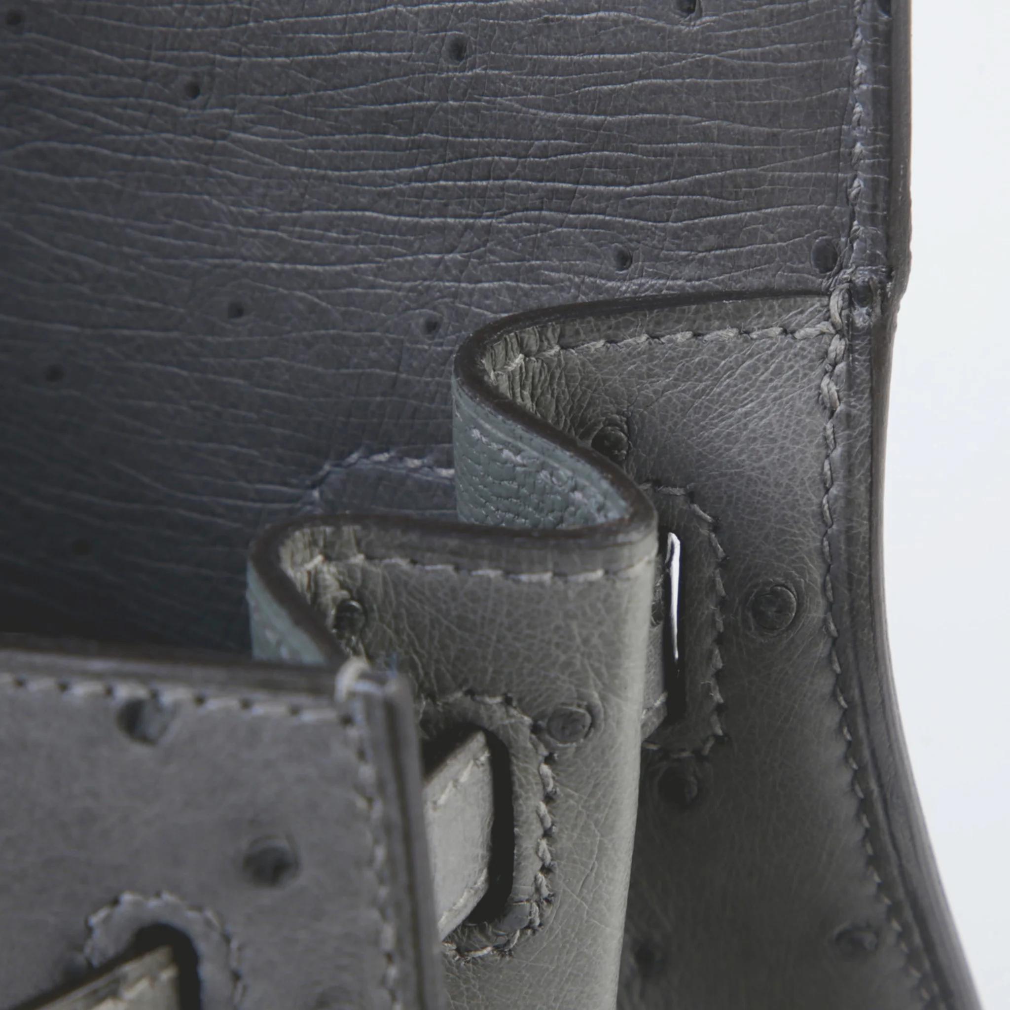 Unused ( Rank NS ) HERMÈS Kelly 25 Sellier Gris Meyer (0L) Ostrich Palladium hardware B (2023) - 11