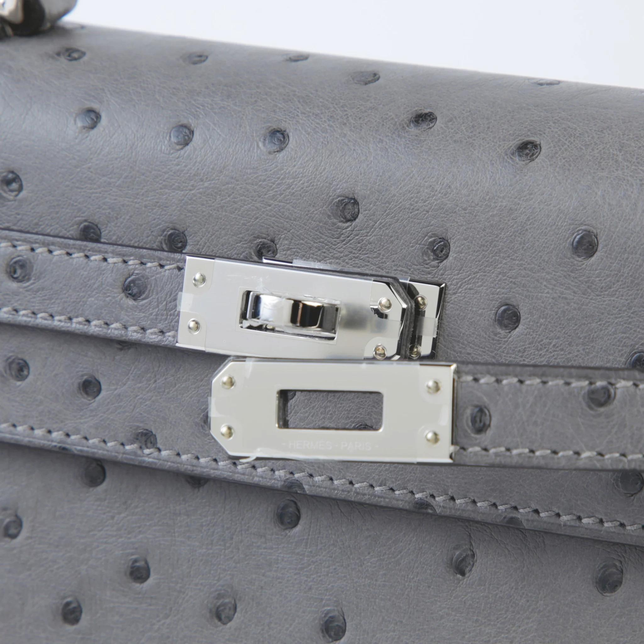 Unused ( Rank NS ) HERMÈS Kelly 25 Sellier Gris Meyer (0L) Ostrich Palladium hardware B (2023) - 8