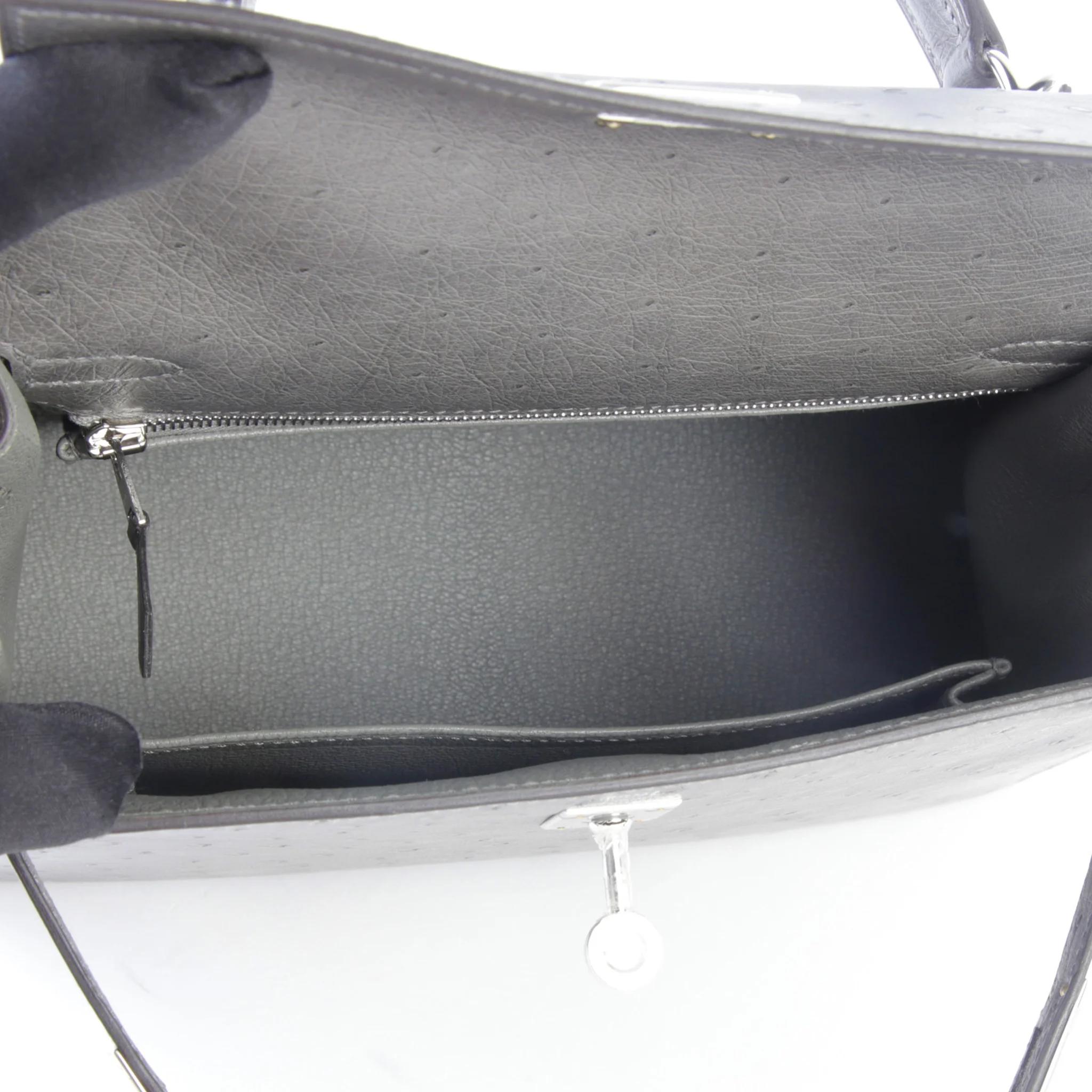 Unused ( Rank NS ) HERMÈS Kelly 25 Sellier Gris Meyer (0L) Ostrich Palladium hardware B (2023) - 10
