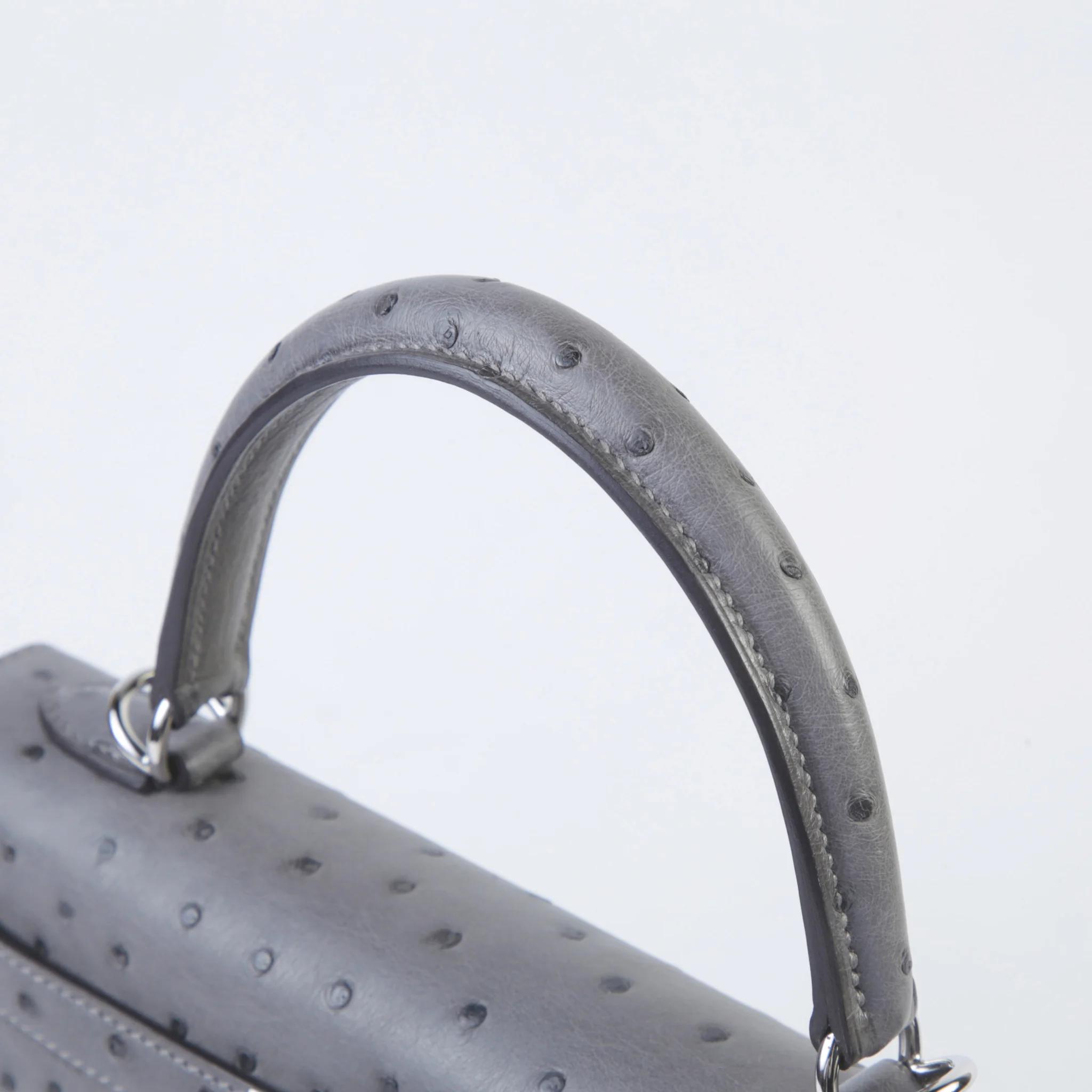 Unused ( Rank NS ) HERMÈS Kelly 25 Sellier Gris Meyer (0L) Ostrich Palladium hardware B (2023) - 3