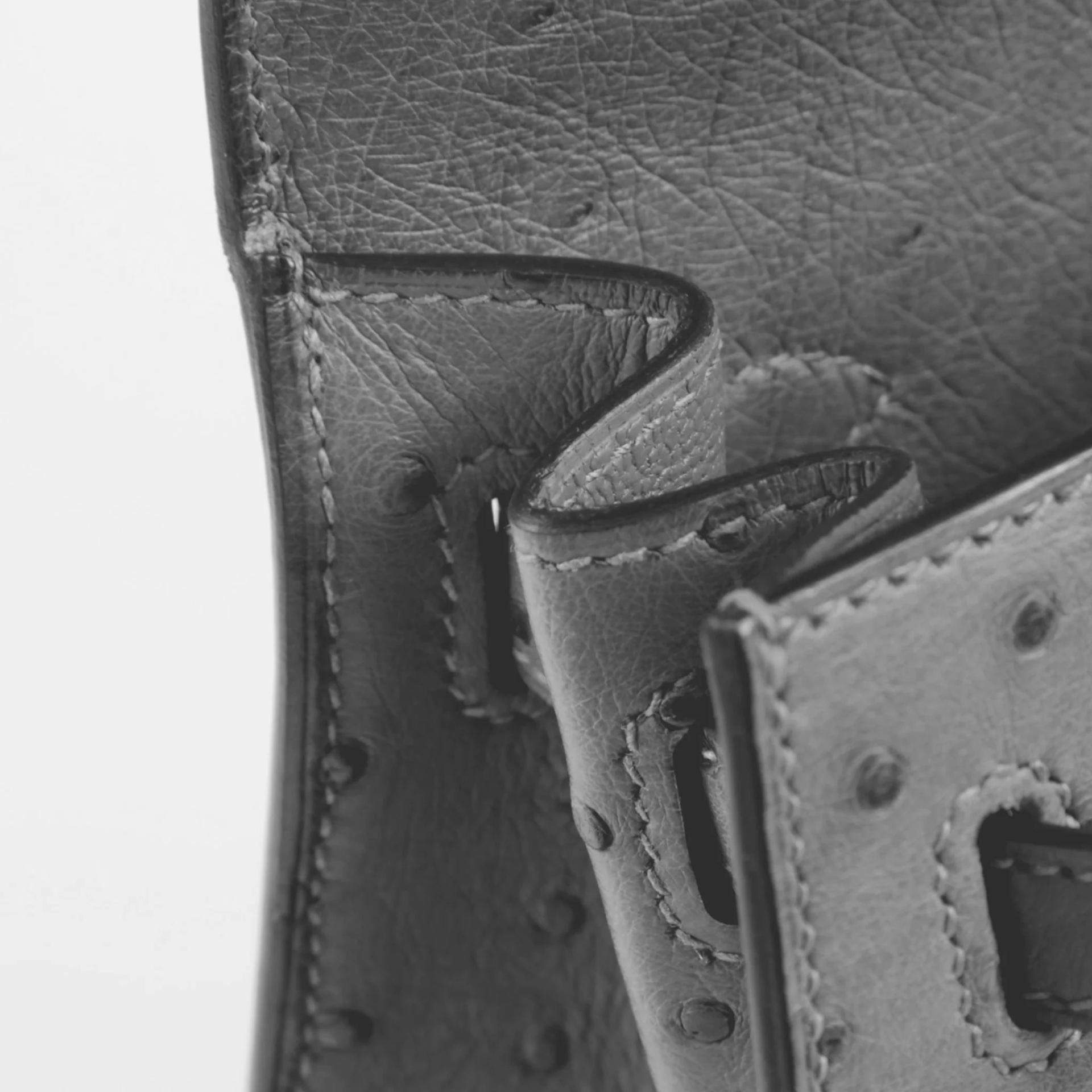 Unused ( Rank NS ) HERMÈS Kelly 25 Sellier Gris Meyer (0L) Ostrich Palladium hardware B (2023) - 12