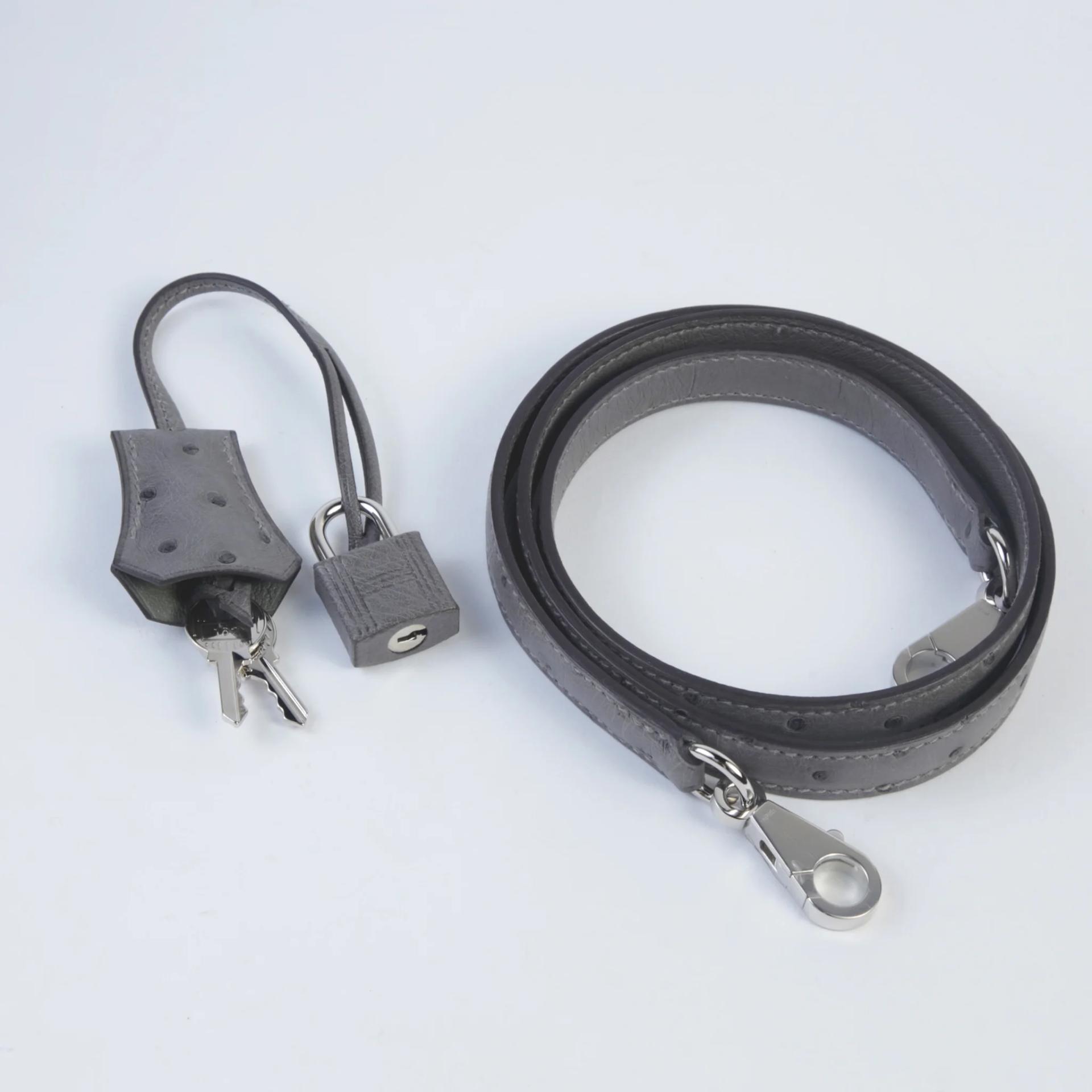 Unused ( Rank NS ) HERMÈS Kelly 25 Sellier Gris Meyer (0L) Ostrich Palladium hardware B (2023) - 14