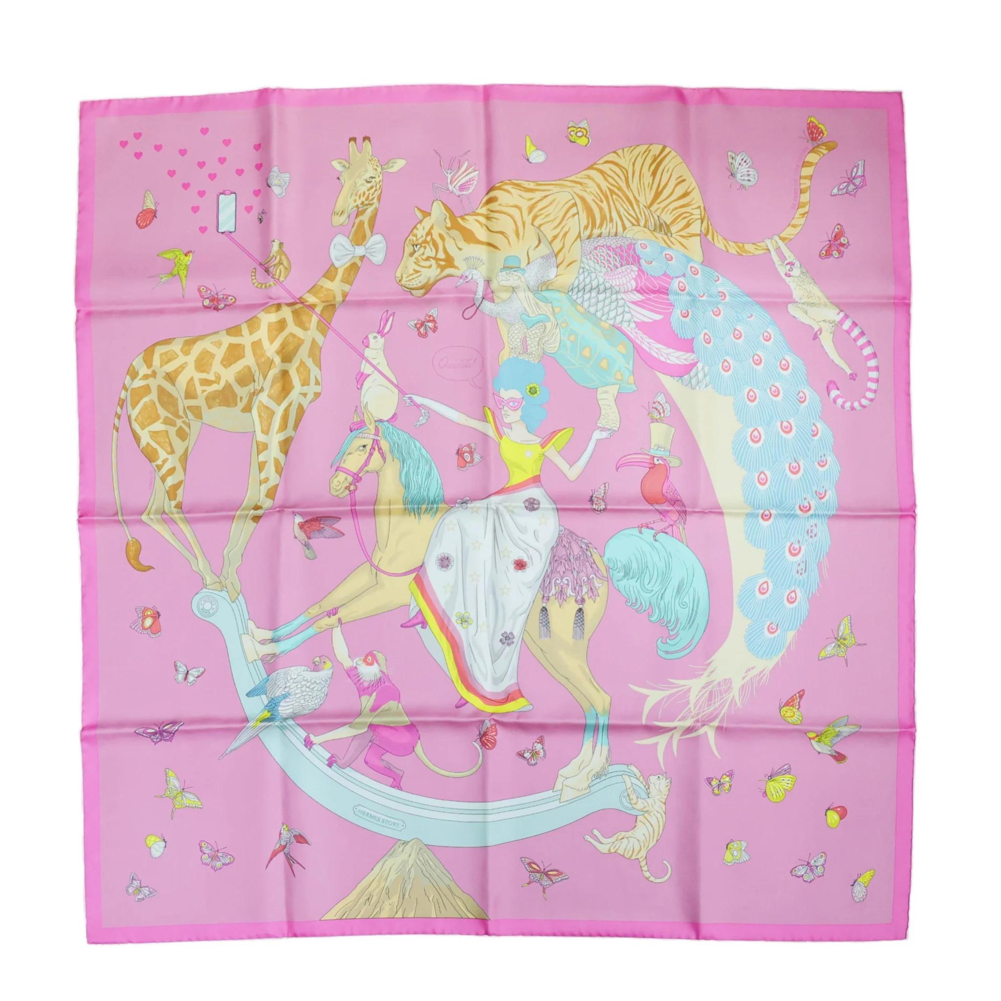 Carre 90 scarf Hermes Story Pink