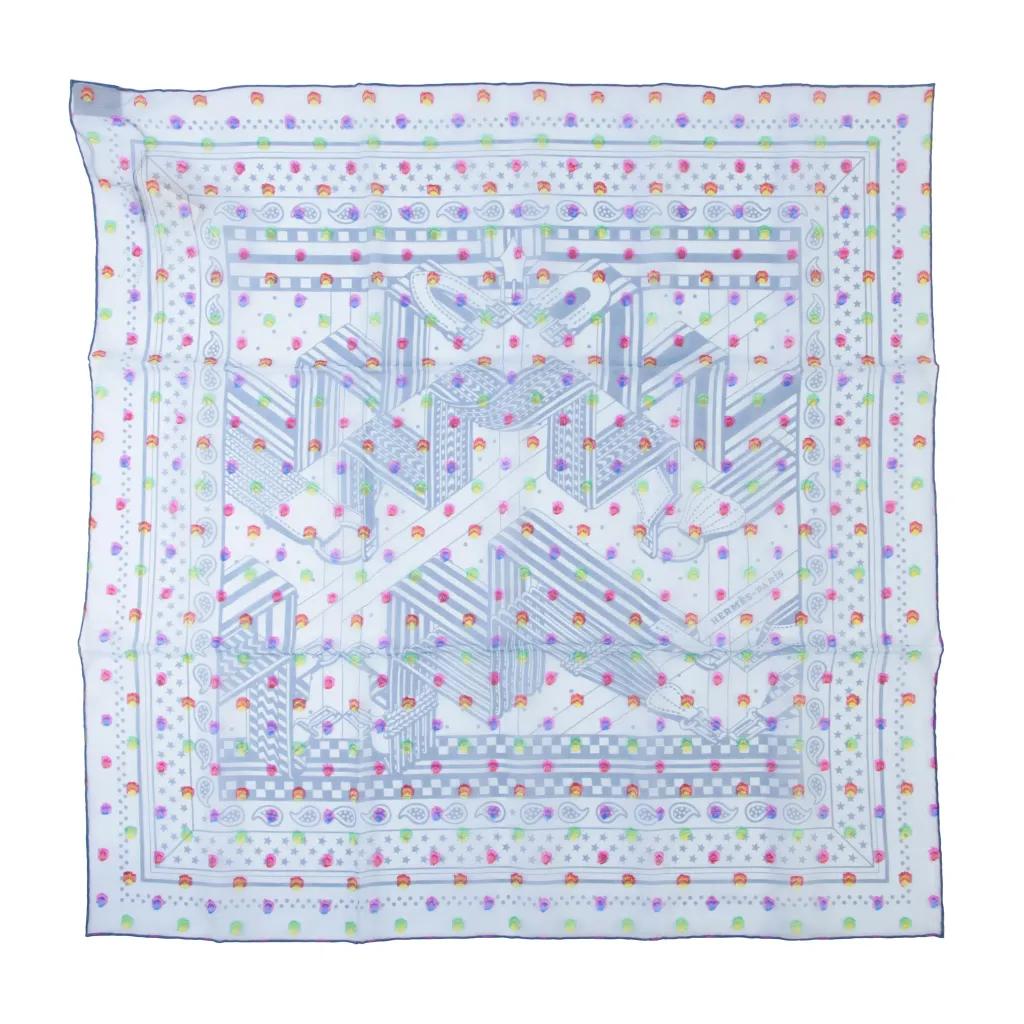 Carre 60 Scarves Sangles en Zig Zag Bandana Pois Rainbow Blue