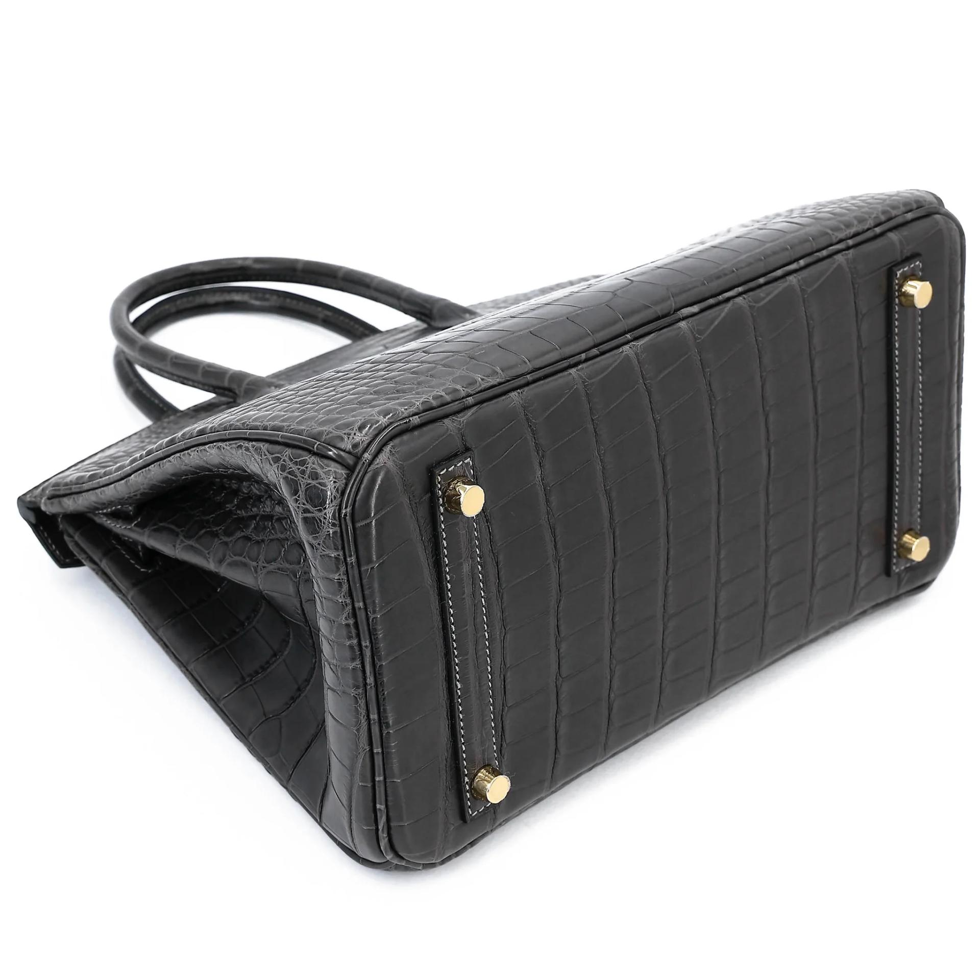 Excellent ( Rank SA ) HERMÈS Birkin 30 Graphite (88) Matte Alligator Gold hardware A (2017) - 7
