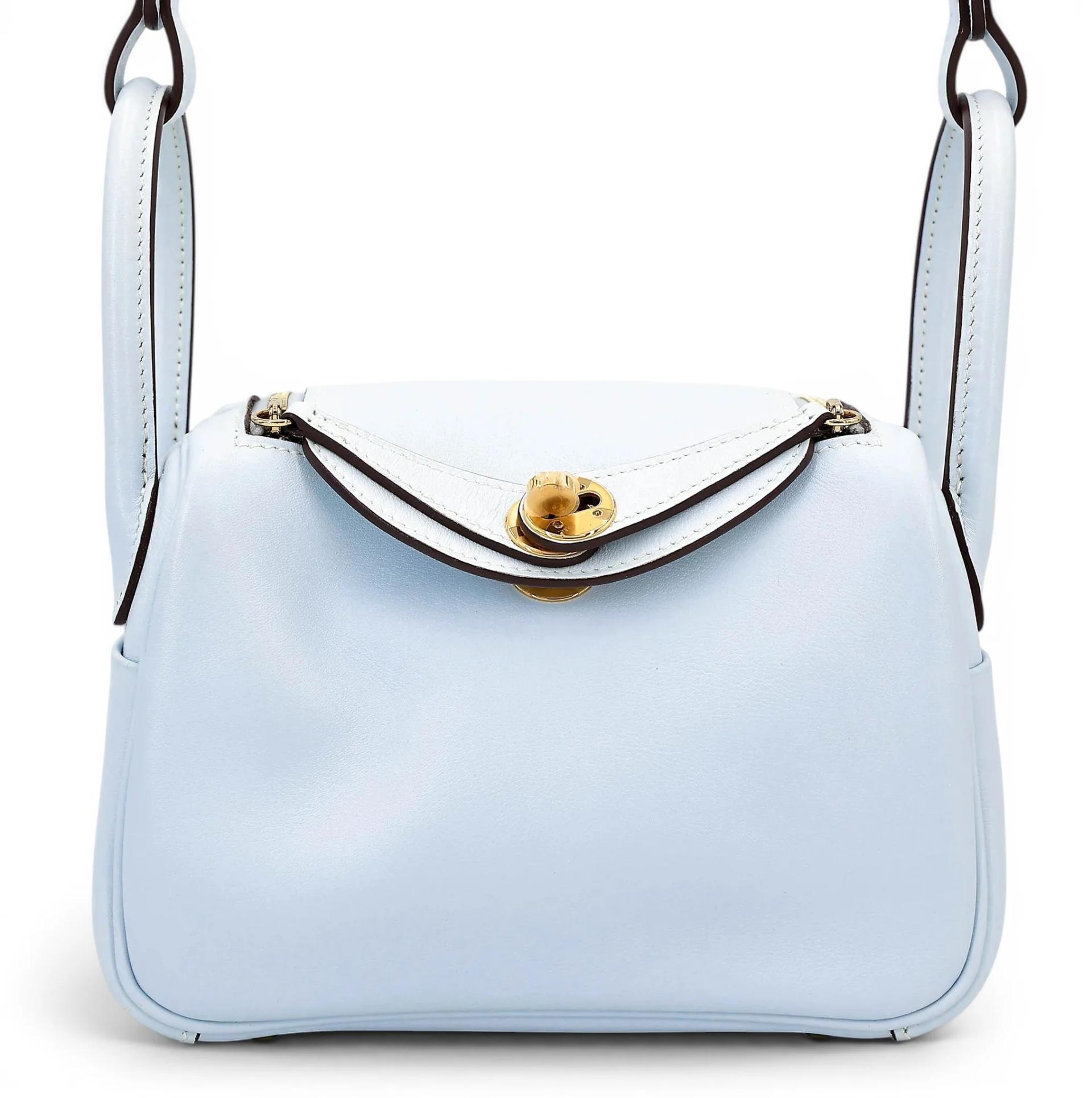 Very Good ( Rank A) HERMÈS Mini Lindy Bleu Brume (T0) Swift Gold hardware Z (2021) - 1