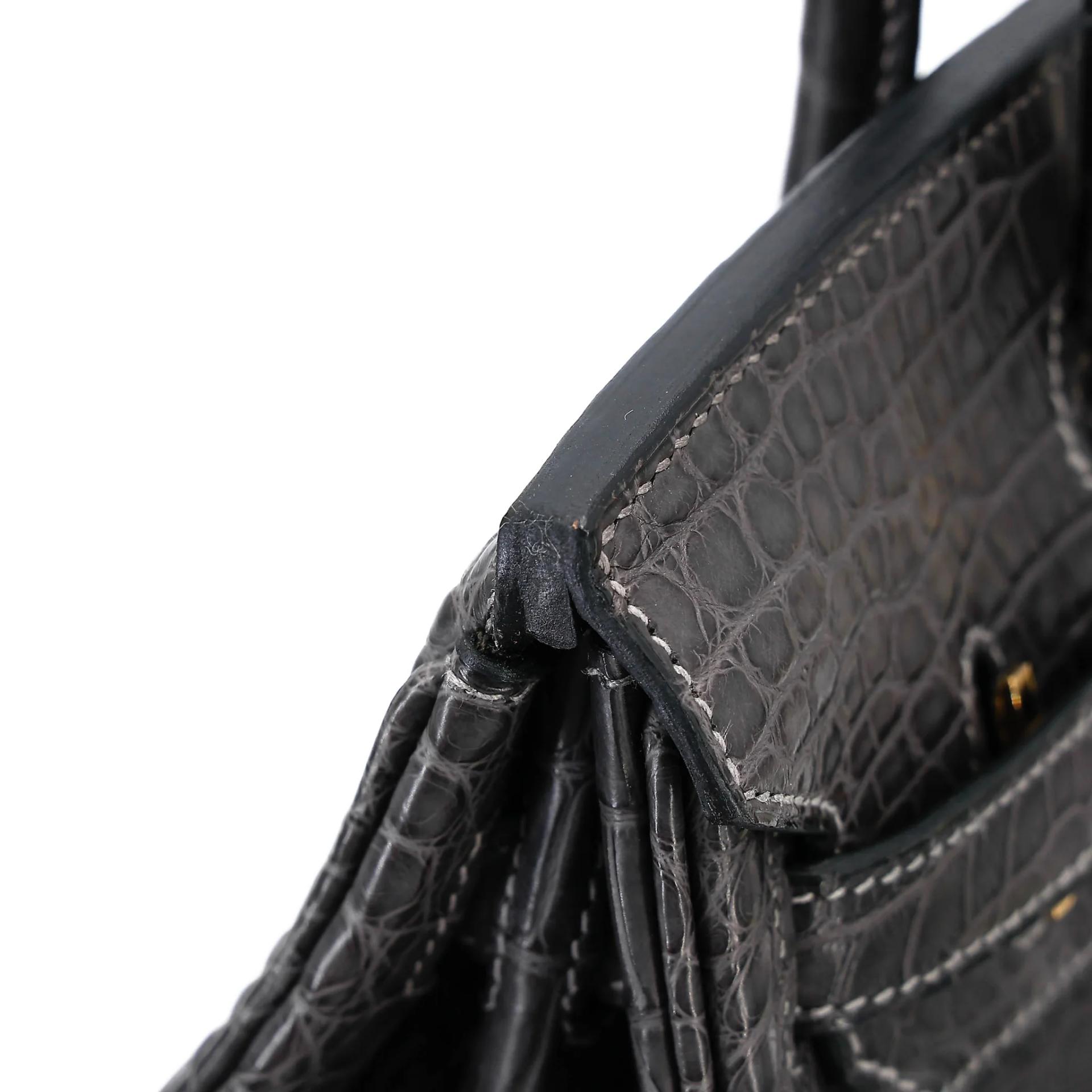 Excellent ( Rank SA ) HERMÈS Birkin 30 Graphite (88) Matte Alligator Gold hardware A (2017) - 11