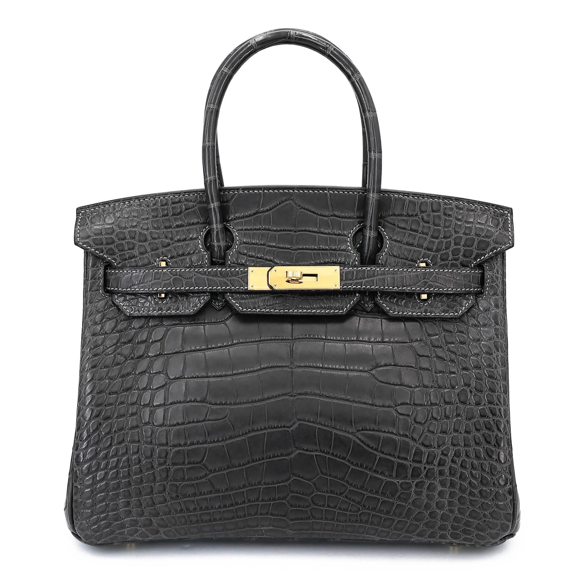 Excellent ( Rank SA ) HERMÈS Birkin 30 Graphite (88) Matte Alligator Gold hardware A (2017) - 1