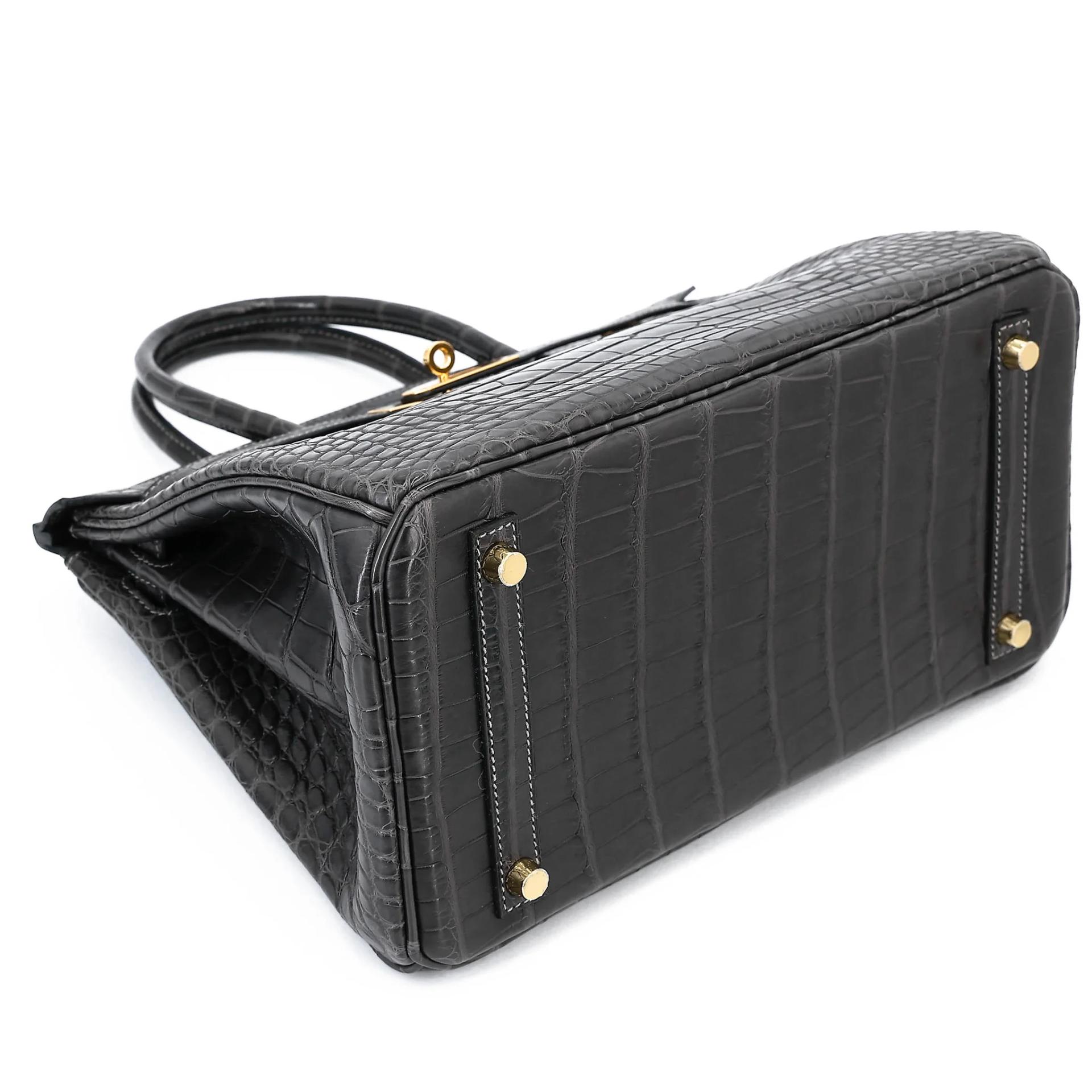 Excellent ( Rank SA ) HERMÈS Birkin 30 Graphite (88) Matte Alligator Gold hardware A (2017) - 5