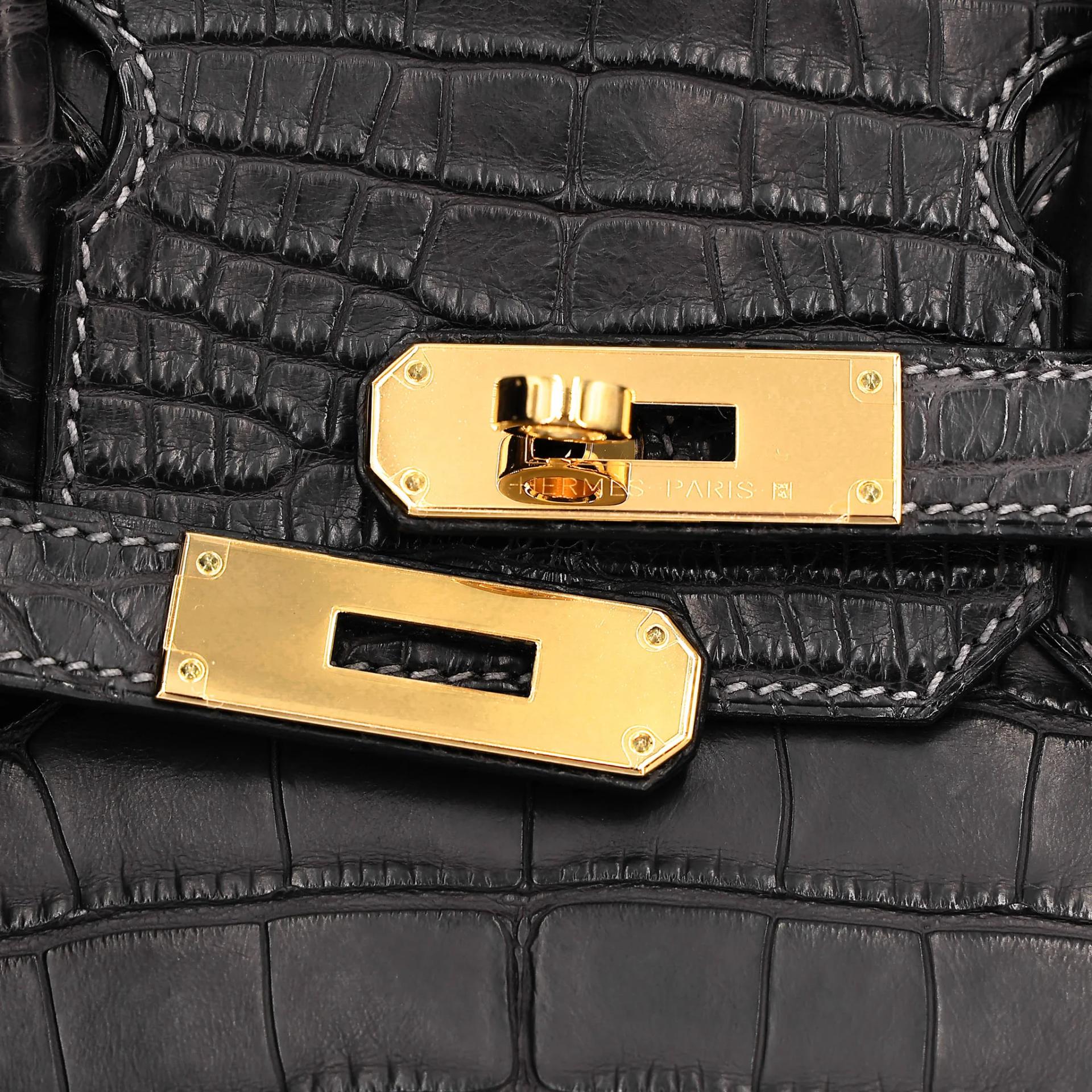 Excellent ( Rank SA ) HERMÈS Birkin 30 Graphite (88) Matte Alligator Gold hardware A (2017) - 15