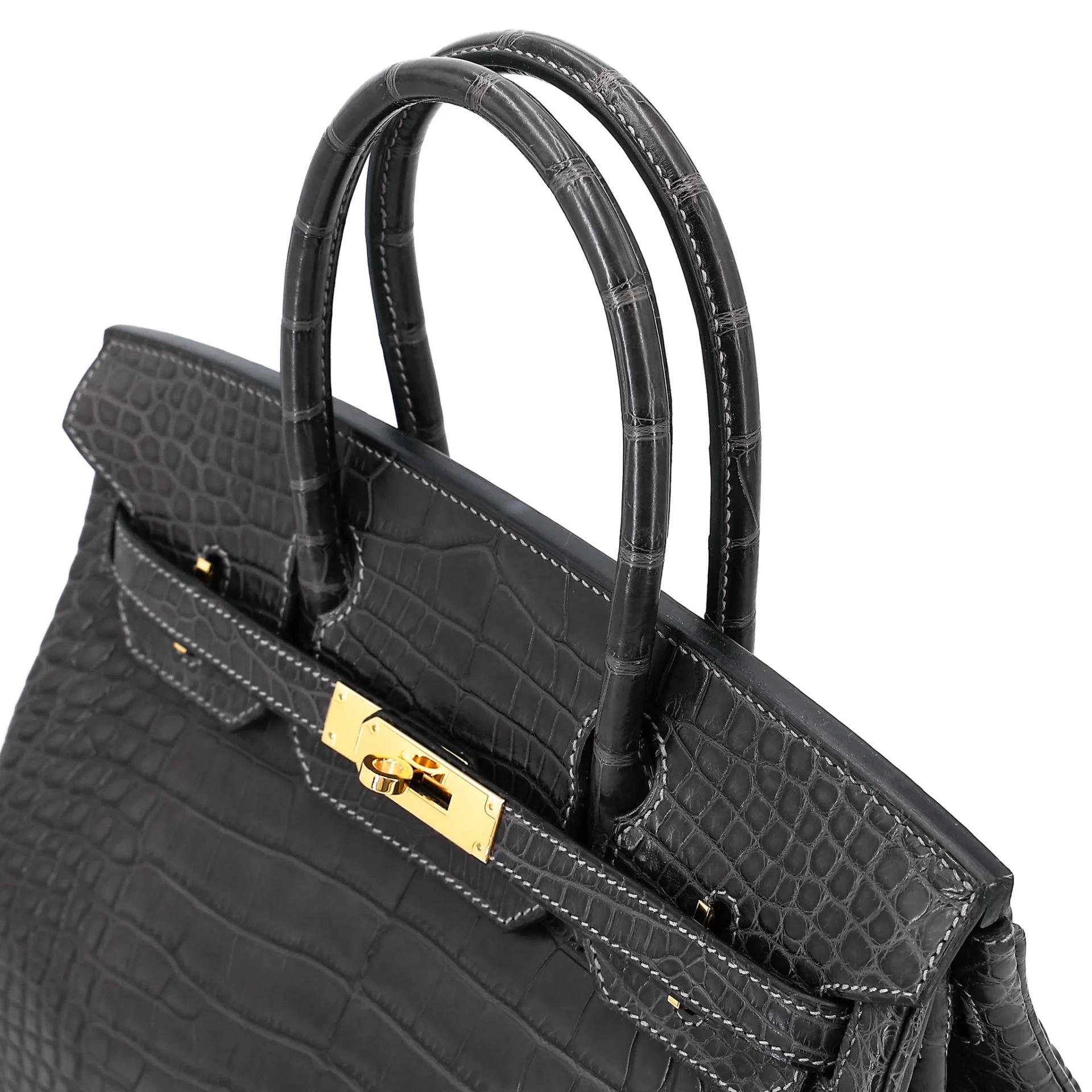 Excellent ( Rank SA ) HERMÈS Birkin 30 Graphite (88) Matte Alligator Gold hardware A (2017) - 3