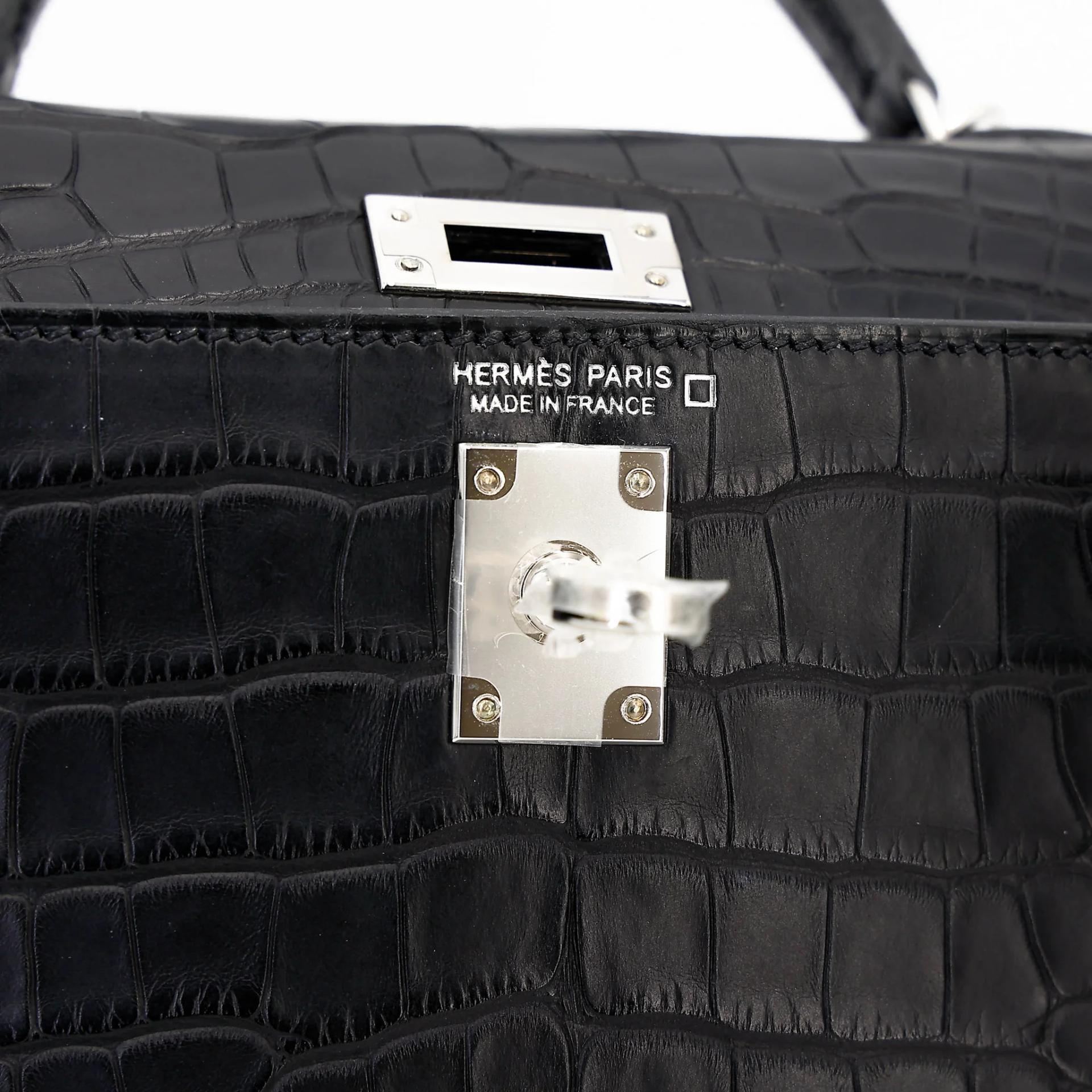 Unused ( Rank NS ) HERMÈS Mini Kelly II Noir (89) Matte Alligator Palladium hardware W (2024) - 13