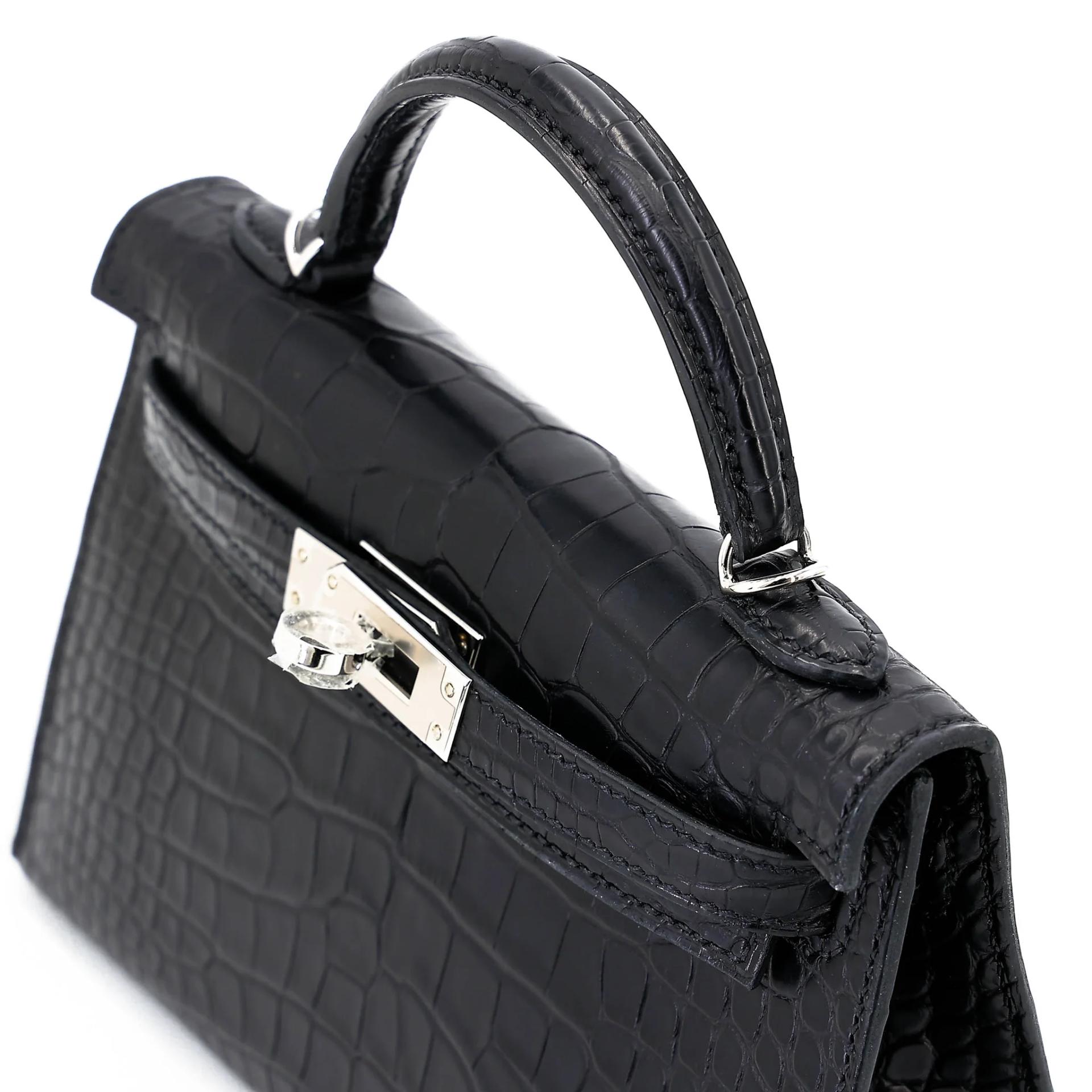 Unused ( Rank NS ) HERMÈS Mini Kelly II Noir (89) Matte Alligator Palladium hardware W (2024) - 3