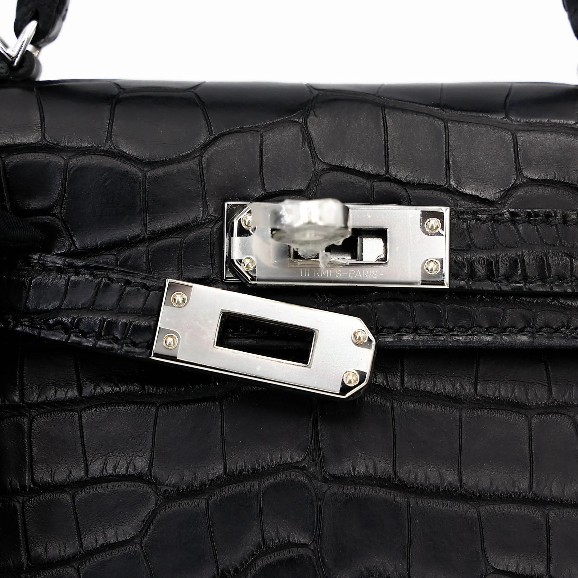 Unused ( Rank NS ) HERMÈS Mini Kelly II Noir (89) Matte Alligator Palladium hardware W (2024) - 8