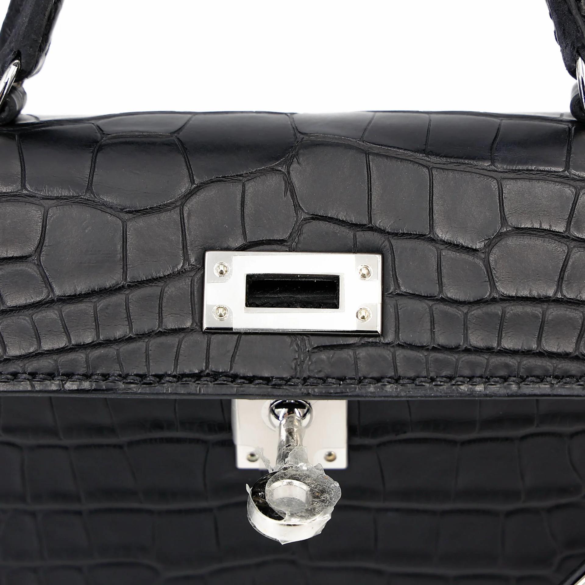 Unused ( Rank NS ) HERMÈS Mini Kelly II Noir (89) Matte Alligator Palladium hardware W (2024) - 10