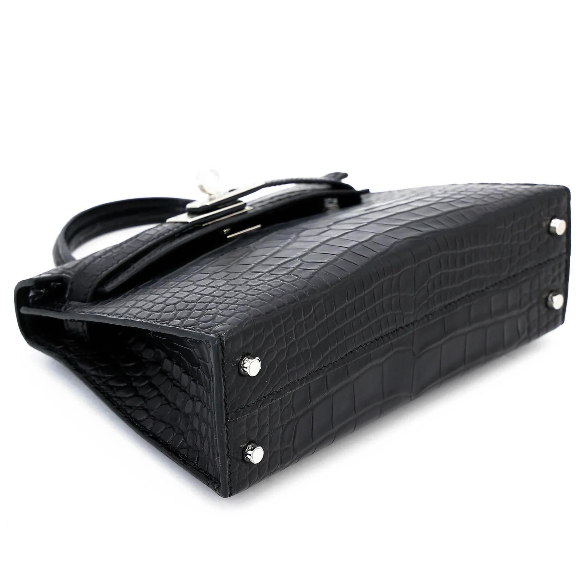 Unused ( Rank NS ) HERMÈS Mini Kelly II Noir (89) Matte Alligator Palladium hardware W (2024) - 5