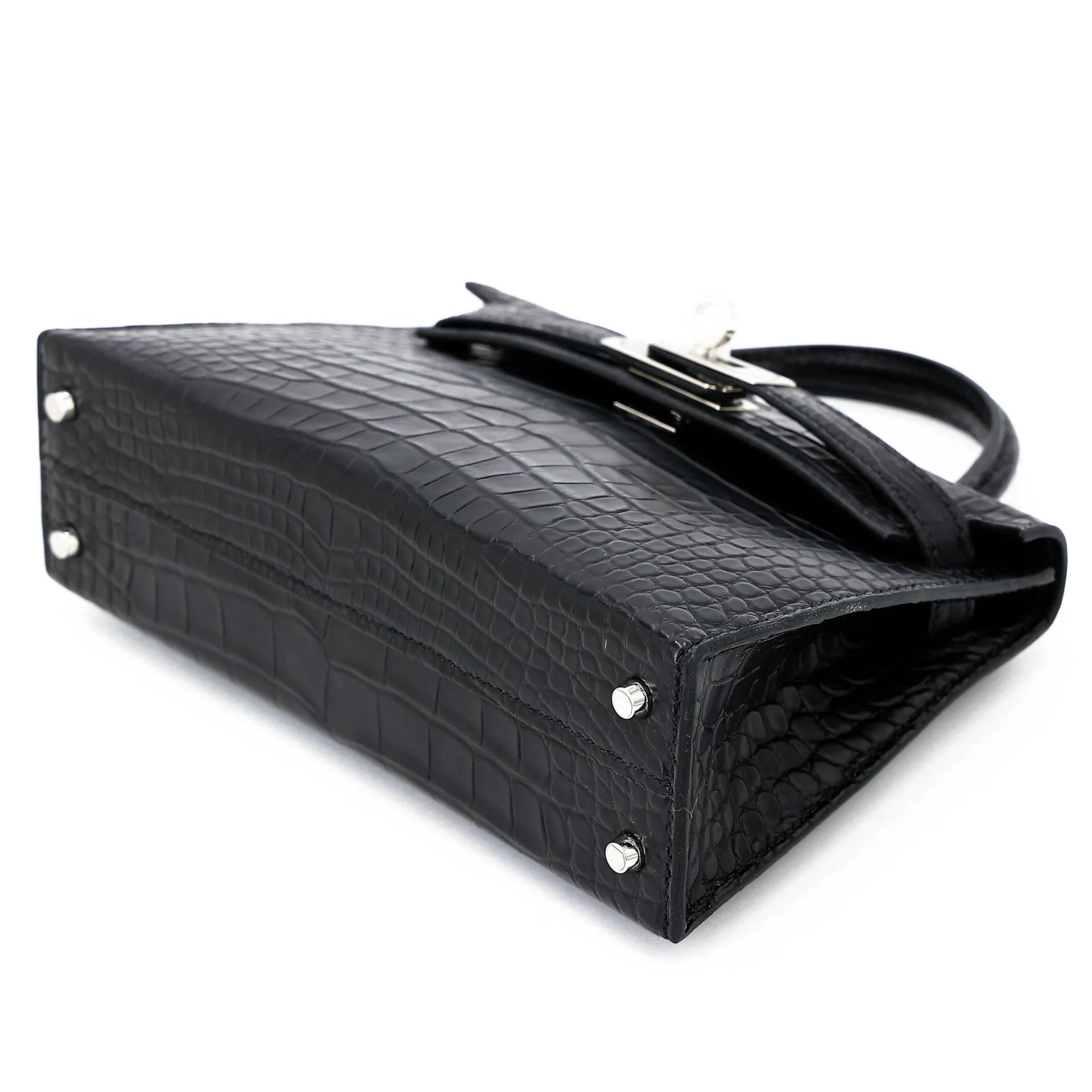 Unused ( Rank NS ) HERMÈS Mini Kelly II Noir (89) Matte Alligator Palladium hardware W (2024) - 4