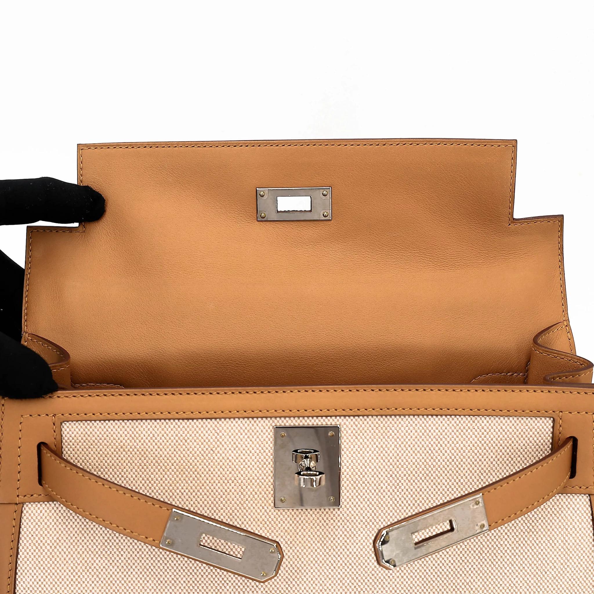 Excellent ( Rank SA ) HERMÈS Kelly 28 Sellier Sesame (2S) Toile H canvas Swift Palladium hardware Z (2021) - 14