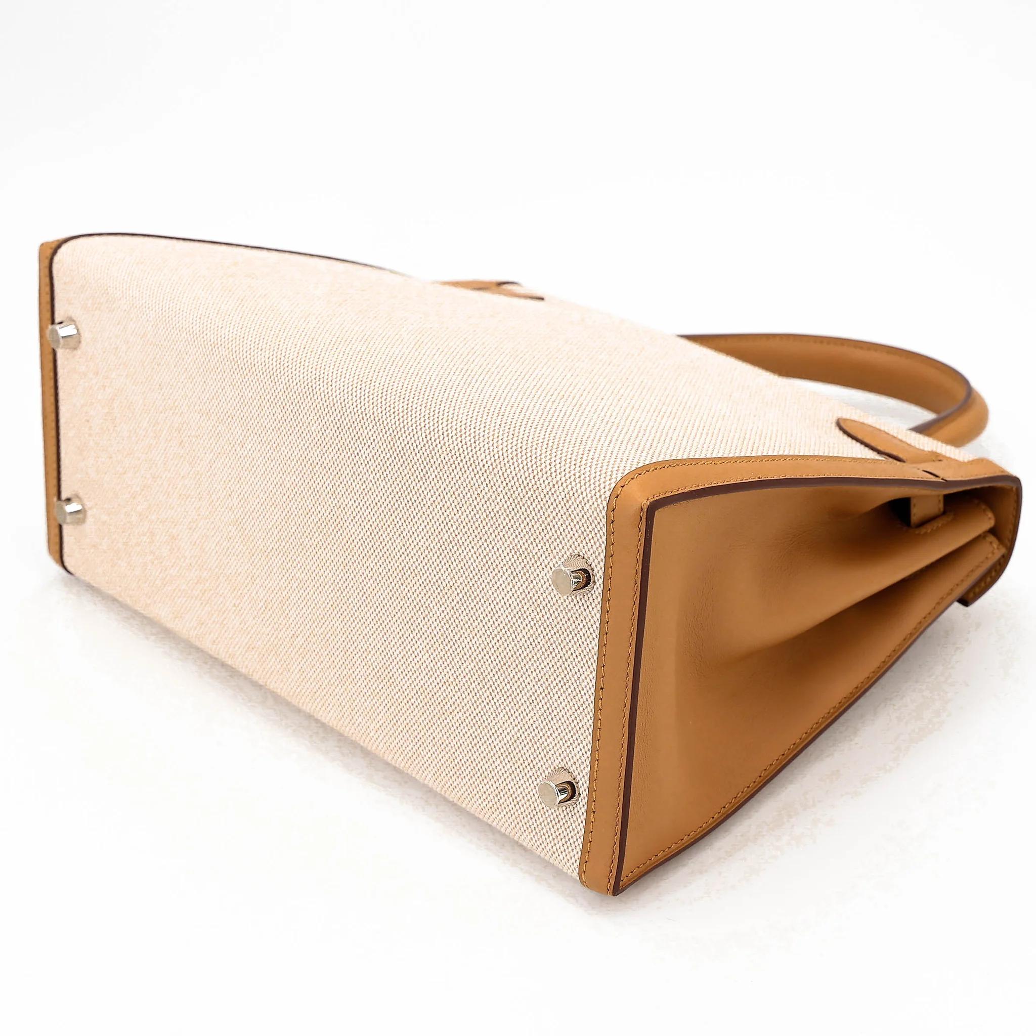 Excellent ( Rank SA ) HERMÈS Kelly 28 Sellier Sesame (2S) Toile H canvas Swift Palladium hardware Z (2021) - 8